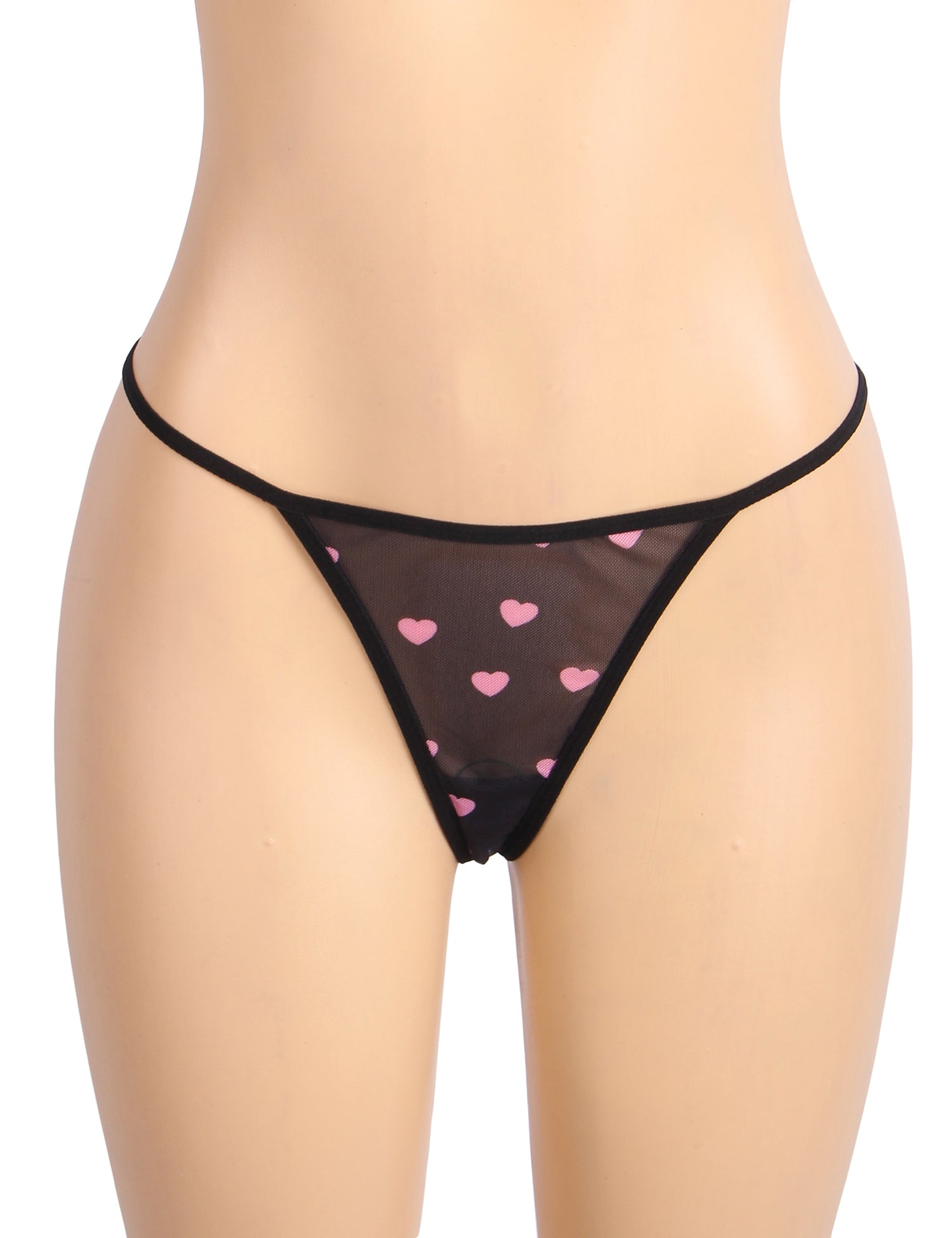 Nuisette push-up en dentelle noire imprimée cœurs