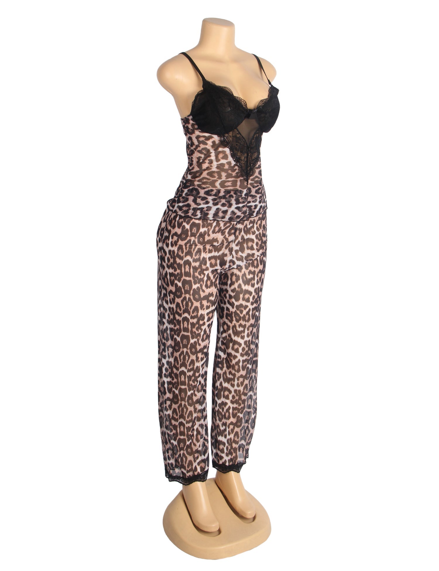 Sexy Leopard Lace Suspender Pajama Set
