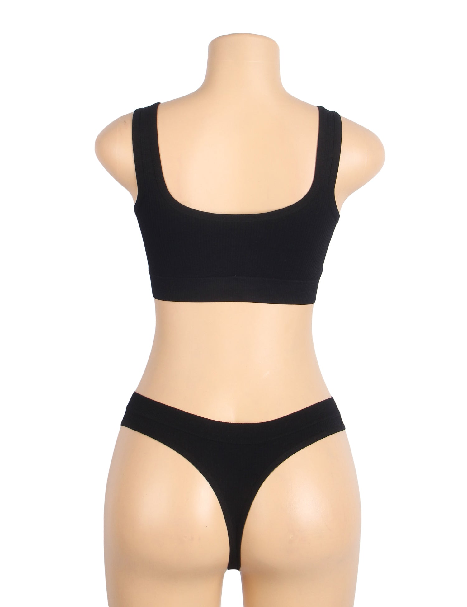 Black Sexy Hollow Heart Buckles Knitted Seamless Bra Set