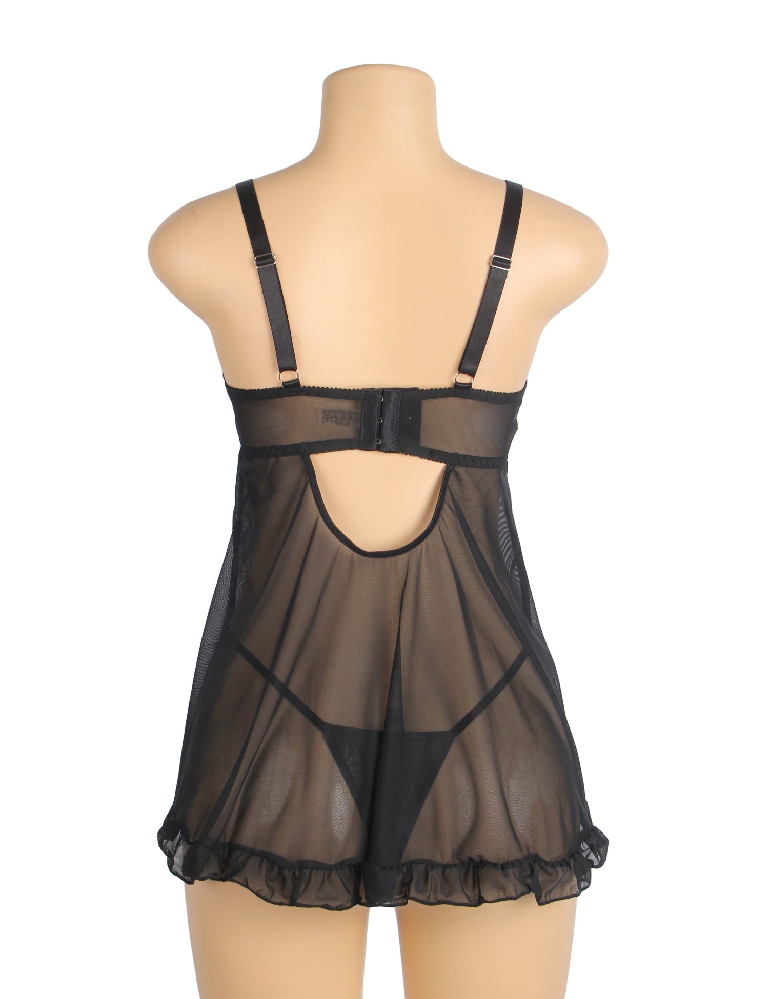 Black Sexy Mesh Embroidery Lace Lift Bra Suspender Nightdress