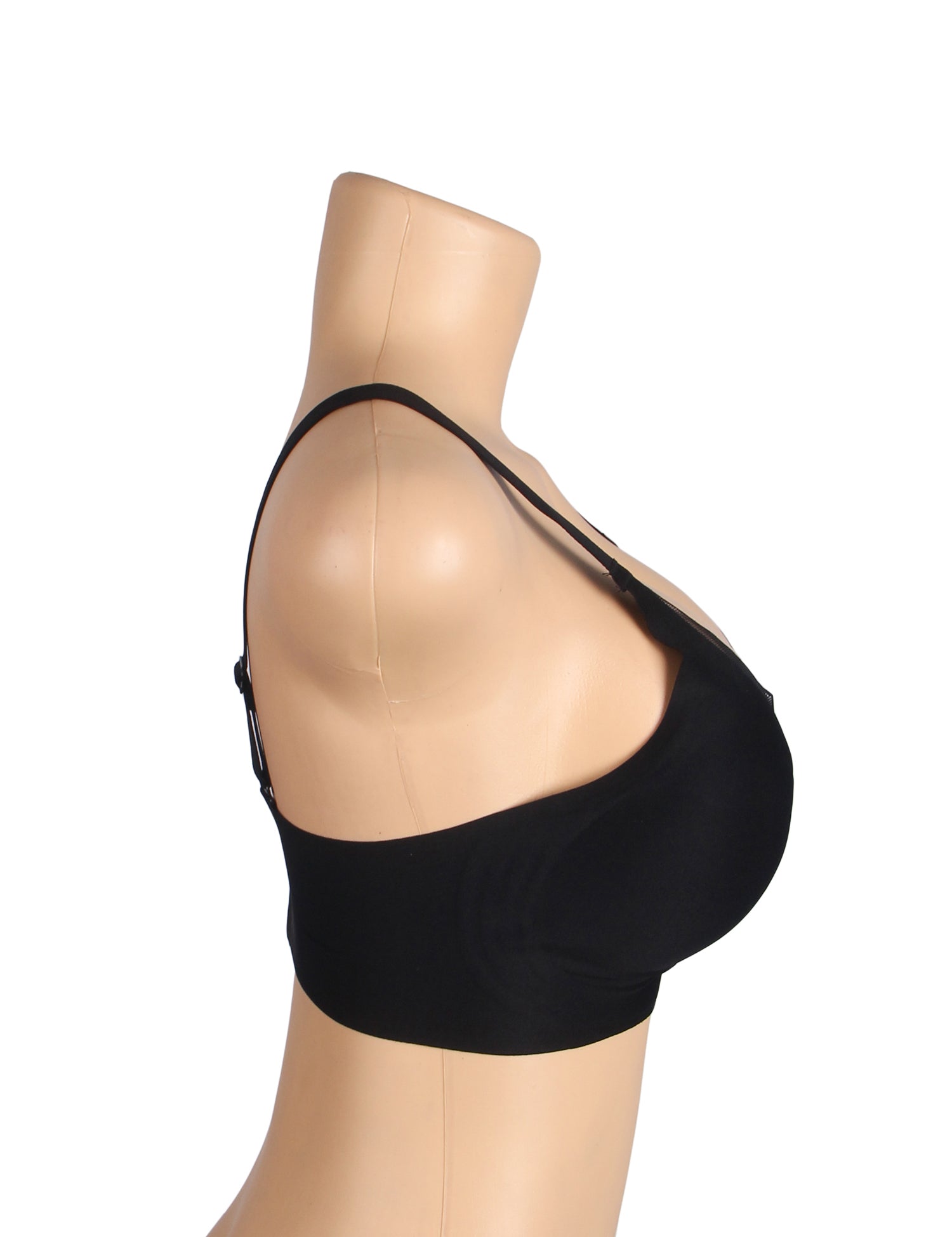 Schwarzer, sexy Bade-BH aus gekreuztem Mesh-Gewebe mit weichem Halt und nahtloser Verarbeitung