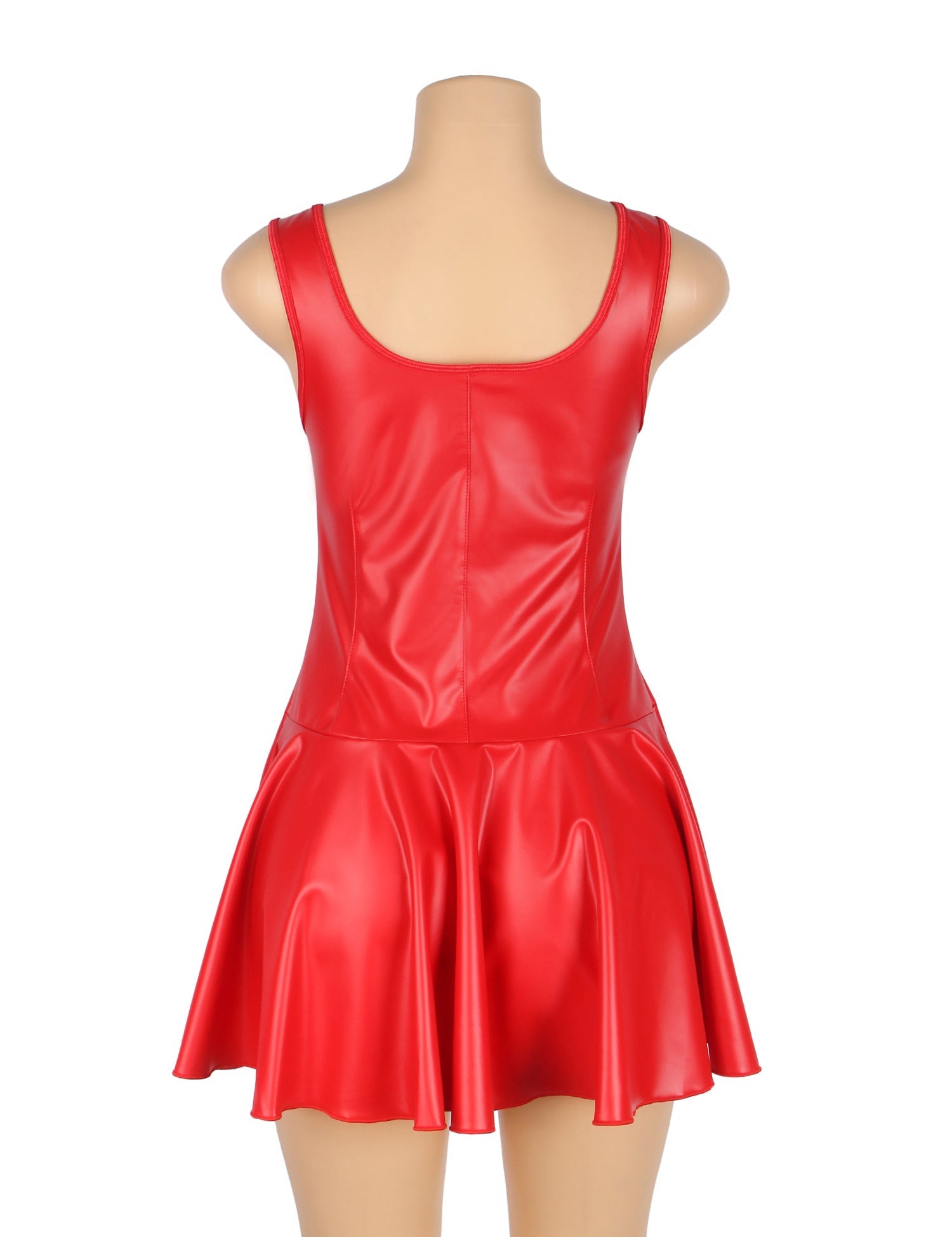 Sexy Nachthemd aus rotem PU-Leder mit breiten Schulterträgern und Herzreißverschluss