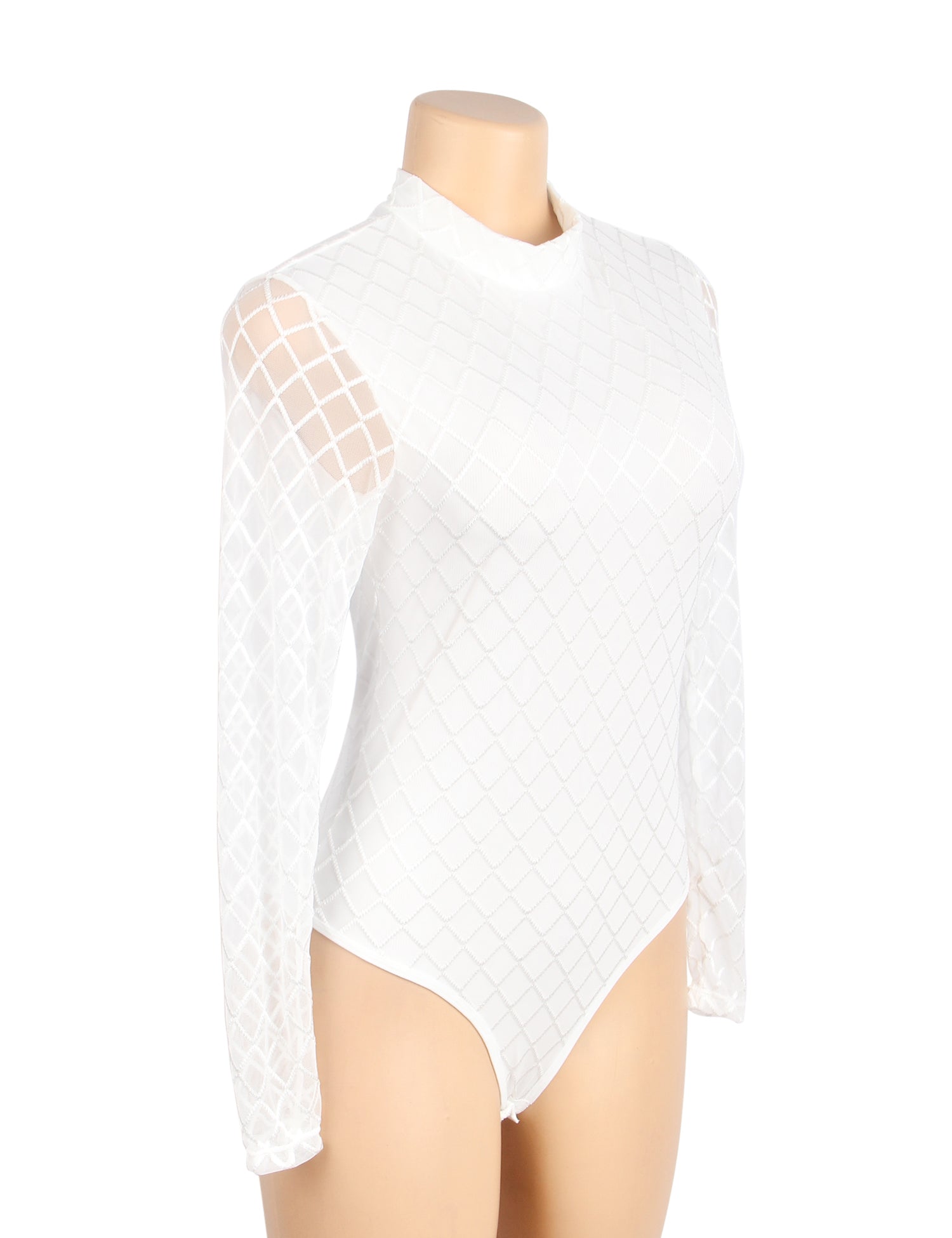 Weißer minimalistischer Mesh-Body mit hohem Kragen
