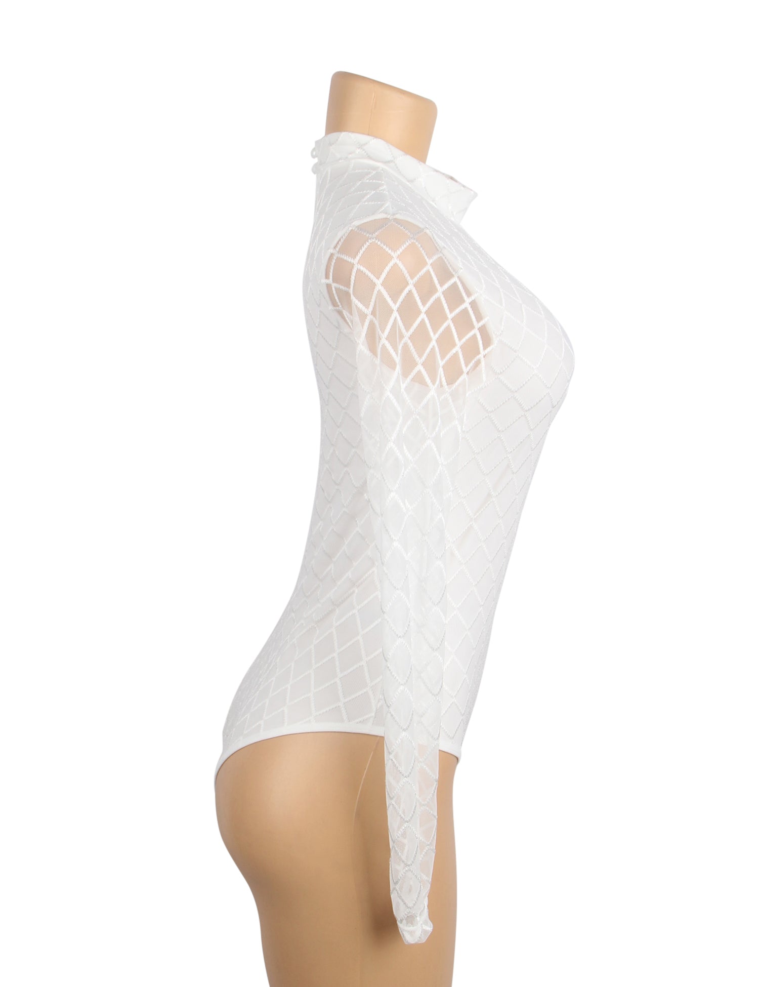 Weißer minimalistischer Mesh-Body mit hohem Kragen