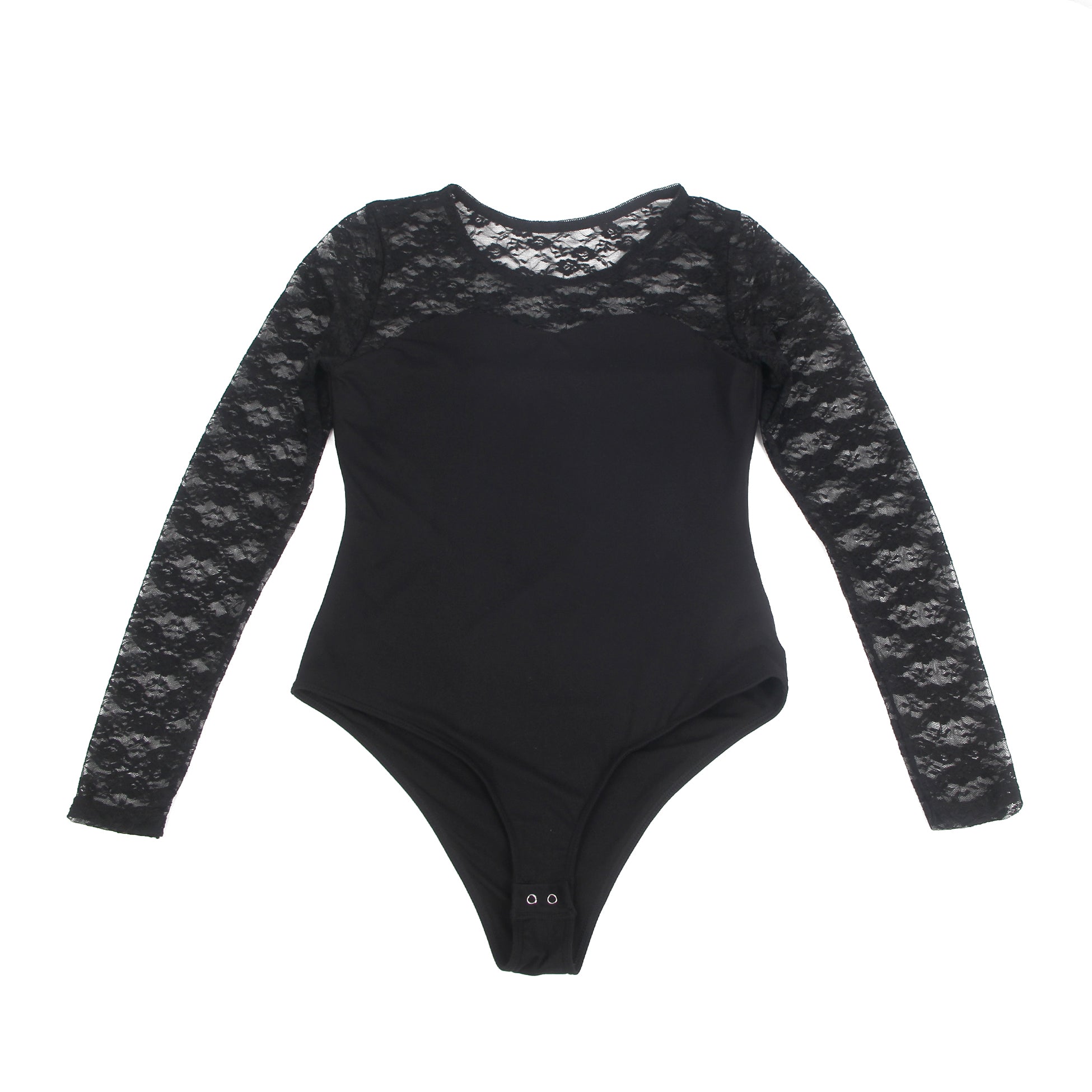 Body de bain noir sexy en dentelle, manches longues et entrejambe ouverte