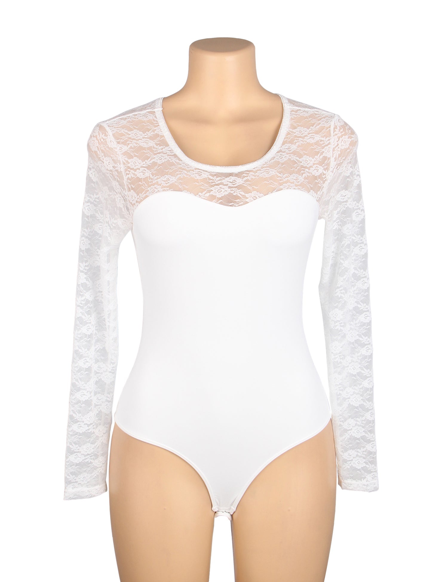White Sexy Swim Cloth Lace Long Sleeves Open Crotch Bodysuit