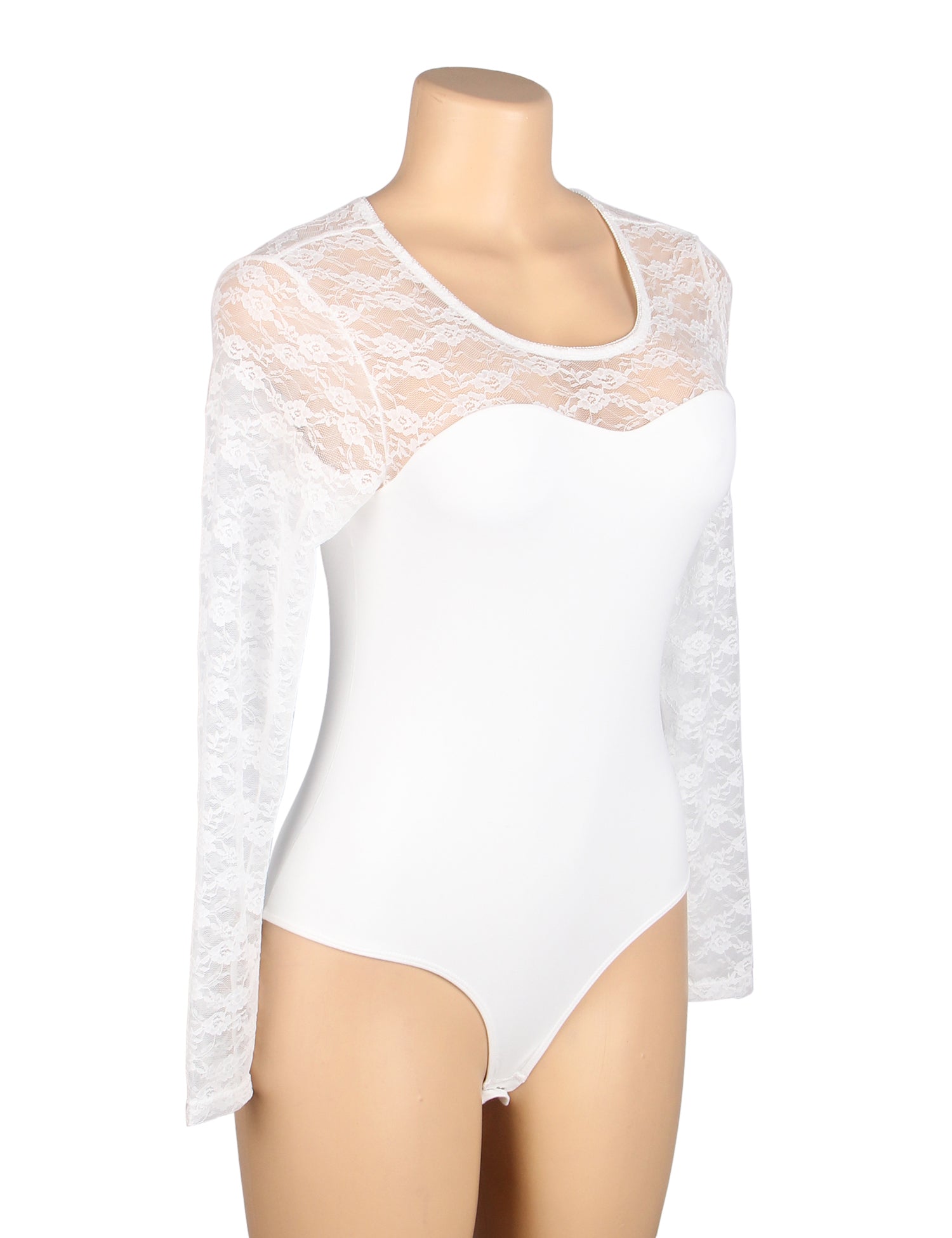 White Sexy Swim Cloth Lace Long Sleeves Open Crotch Bodysuit