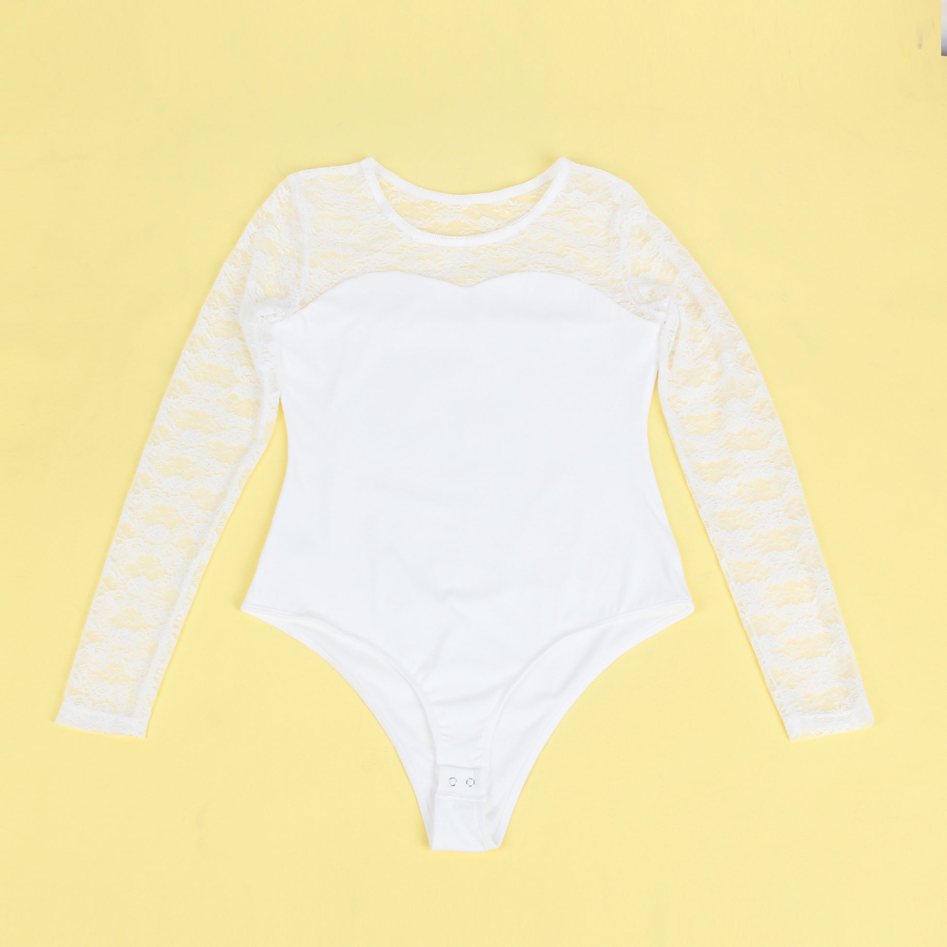 White Sexy Swim Cloth Lace Long Sleeves Open Crotch Bodysuit