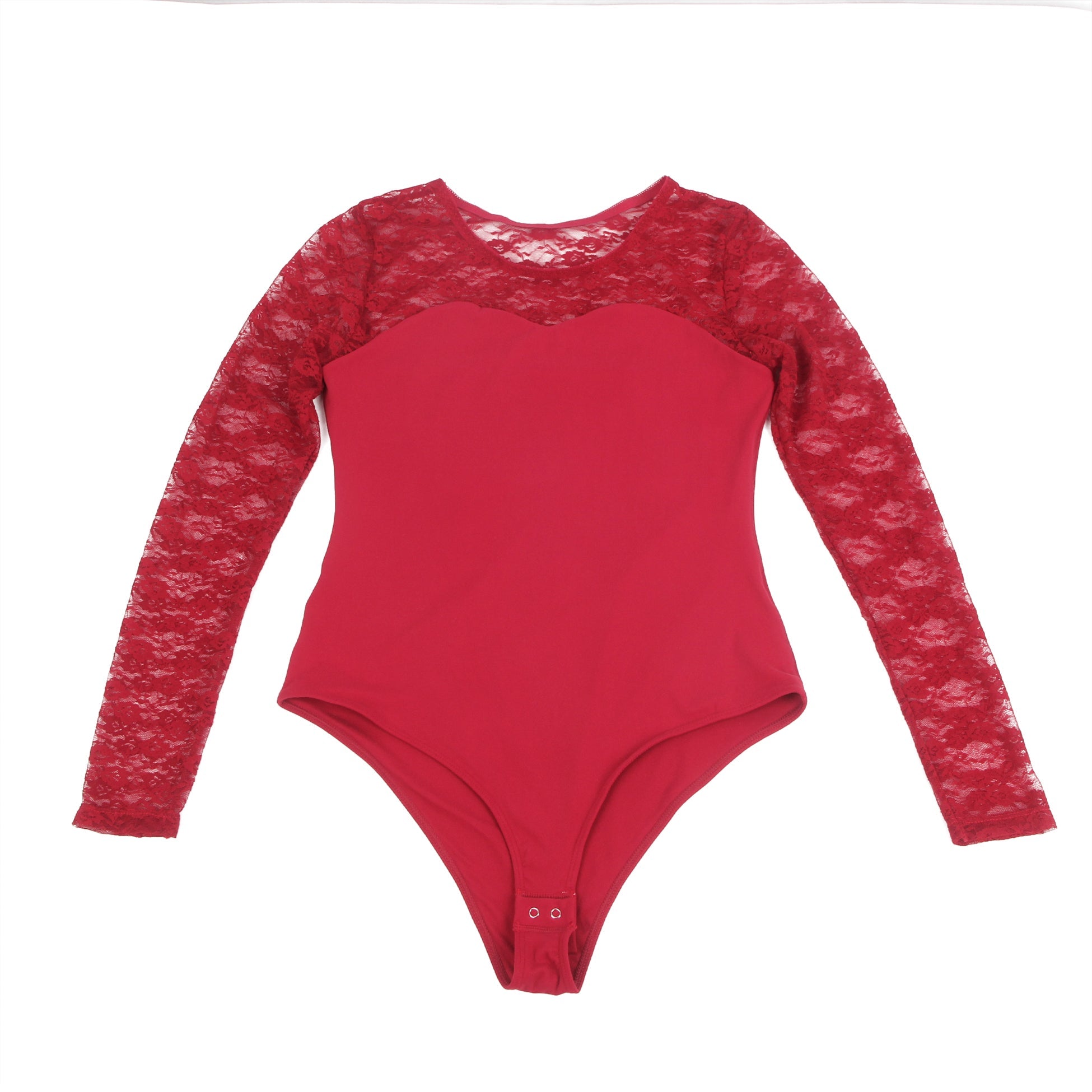 body bordeaux sexy en dentelle à manches longues et entrejambe ouverte