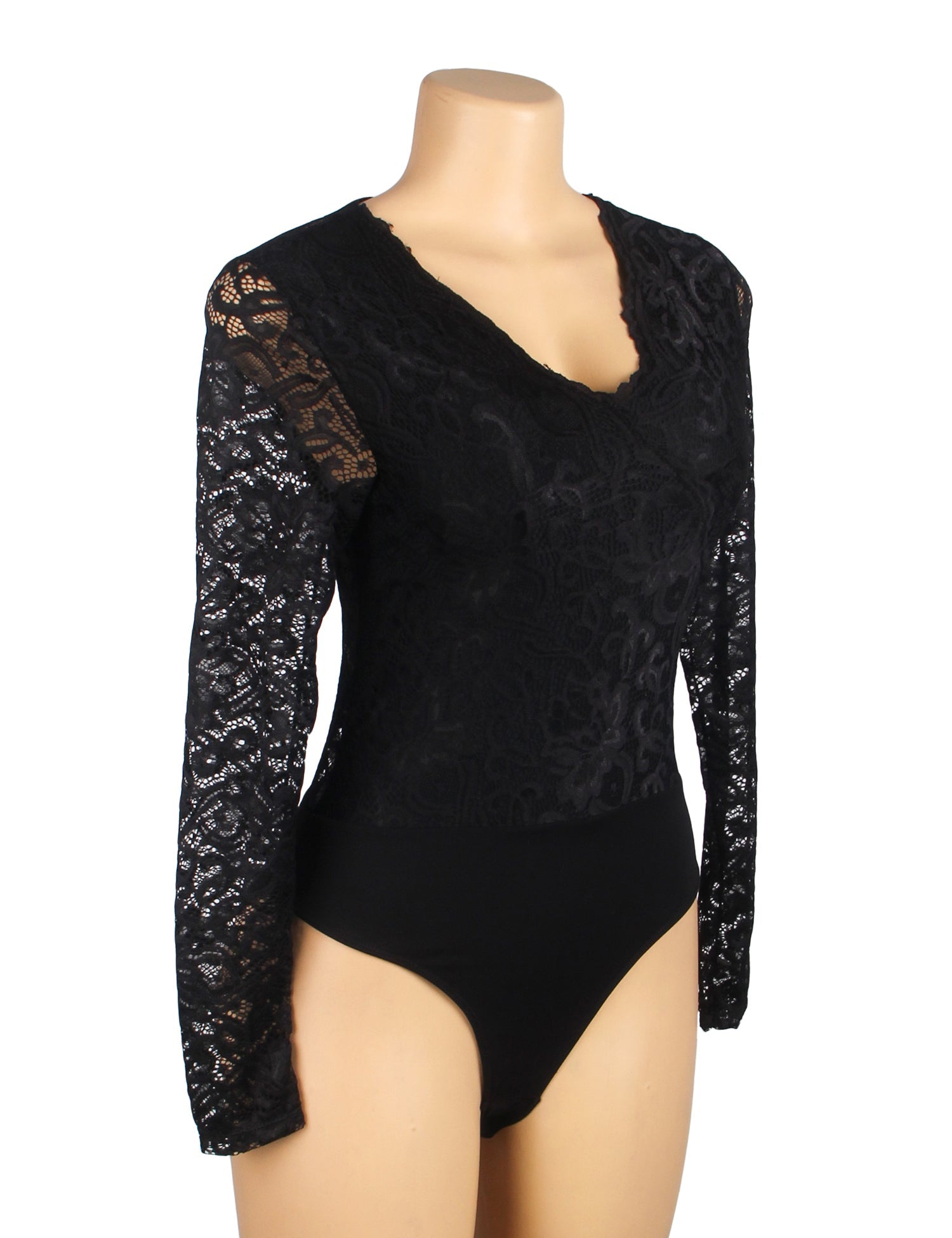 Schwarzer, sexy Spitzen-Badeanzug mit offenem Schritt