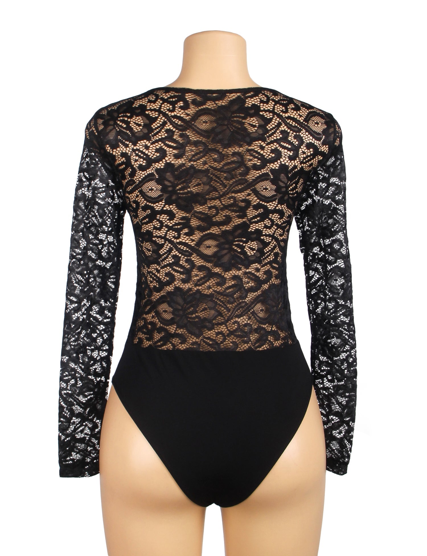 Schwarzer, sexy Spitzen-Badeanzug mit offenem Schritt