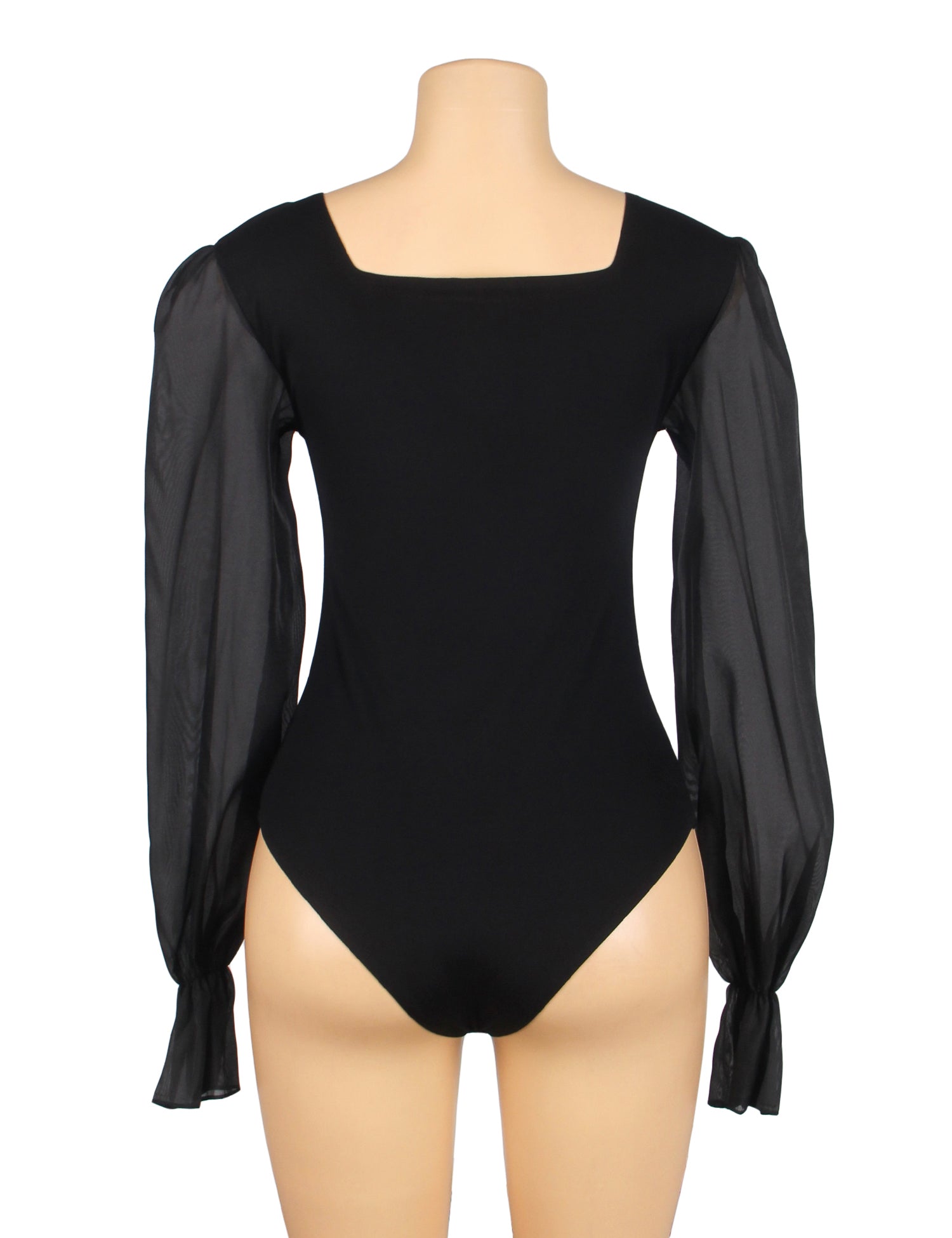 Black Sexy Swim Cloth Chiffon Puff Sleeves Square Neck Open Crotch Bodysuit