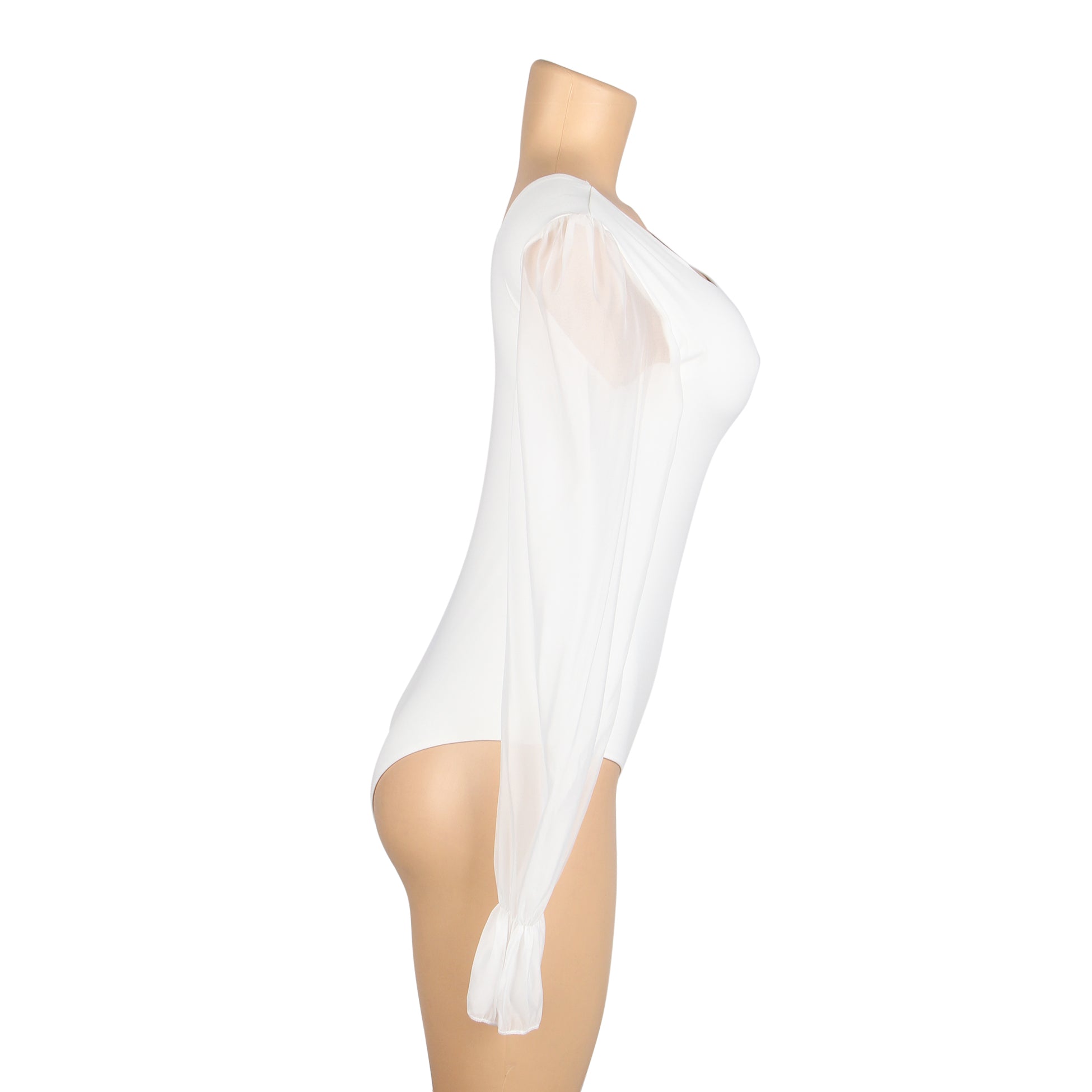 Body blanc sexy en mousseline de soie, manches bouffantes, col carré, entrejambe ouverte, body à col carré et manches bouffantes.