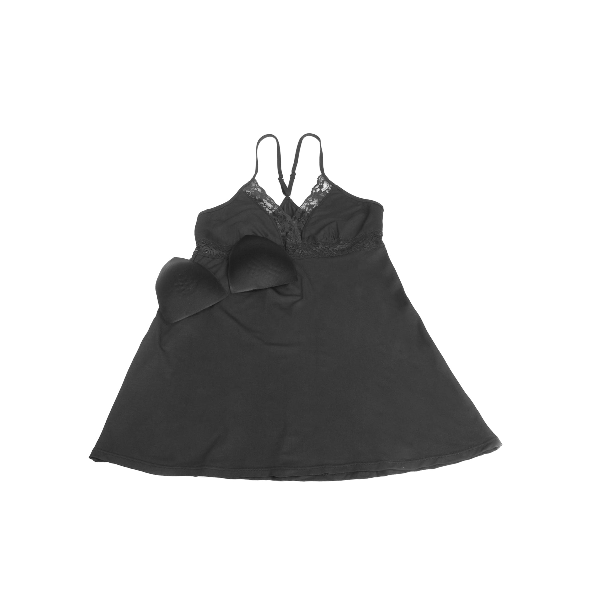 Schwarzes, sexy Modal-Spitzen-Nachthemd mit tiefem V-Ausschnitt und Trägern