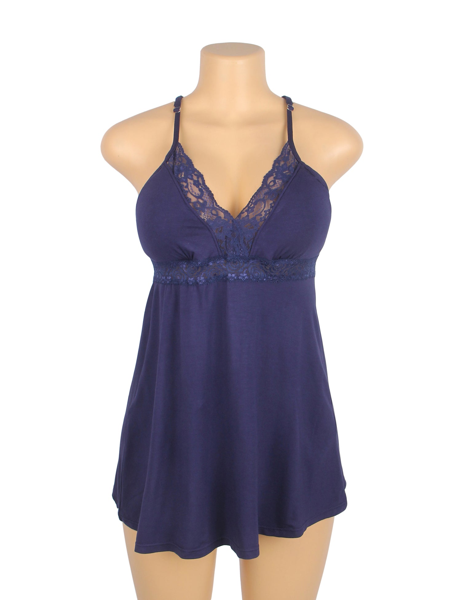 Blue	 Sexy Modal Lace Deep V Neck Suspender Nightdress