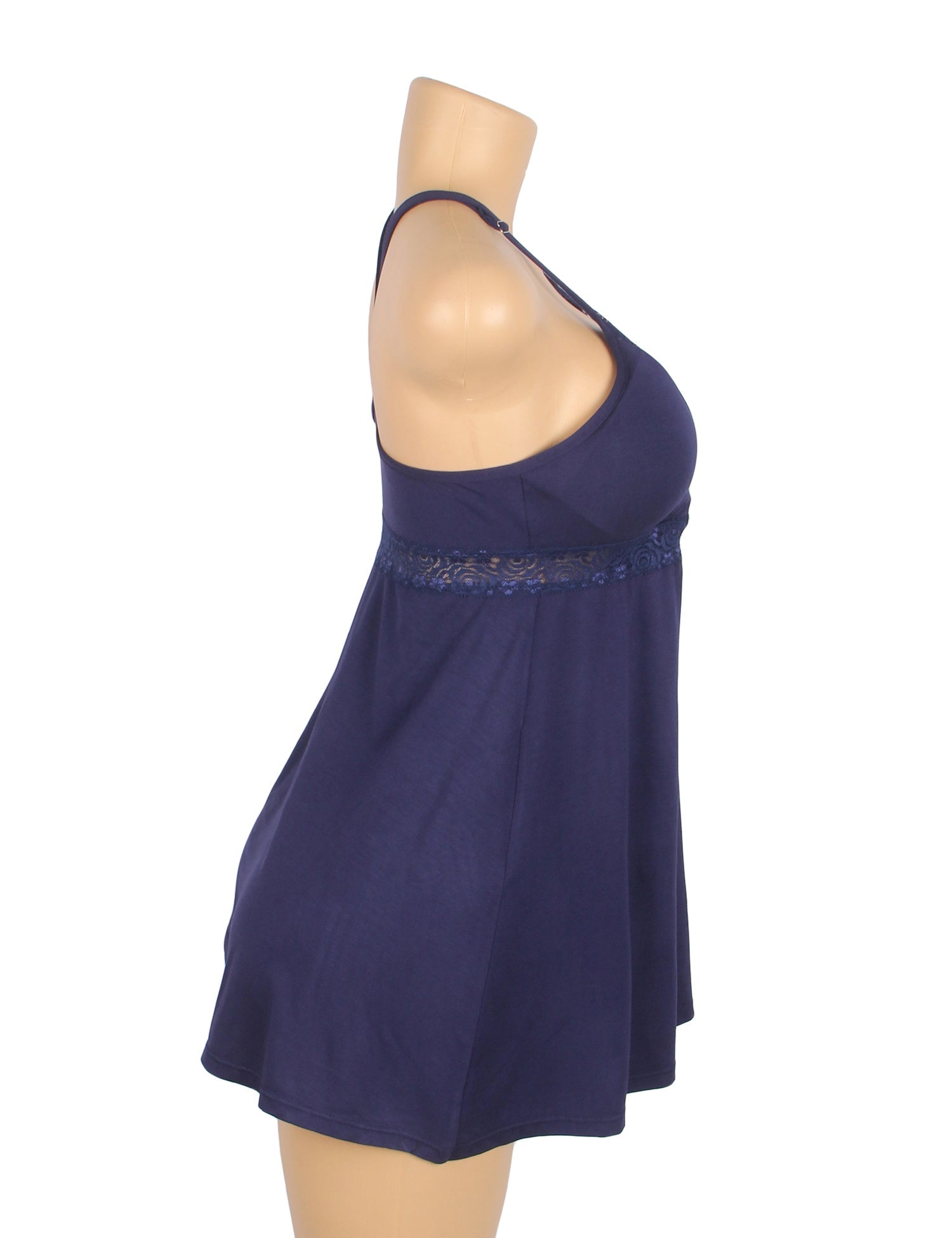 Blue	 Sexy Modal Lace Deep V Neck Suspender Nightdress