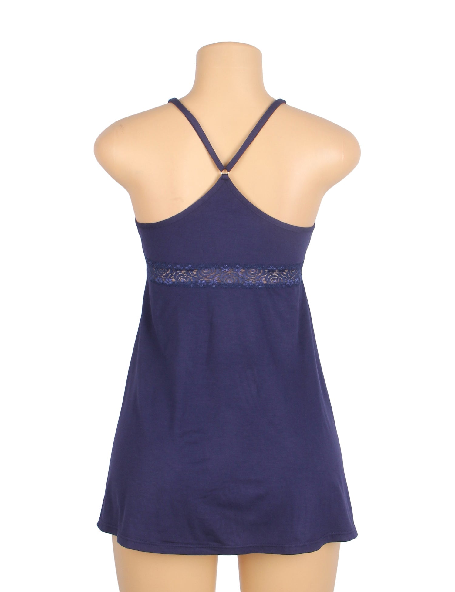 Blue	 Sexy Modal Lace Deep V Neck Suspender Nightdress