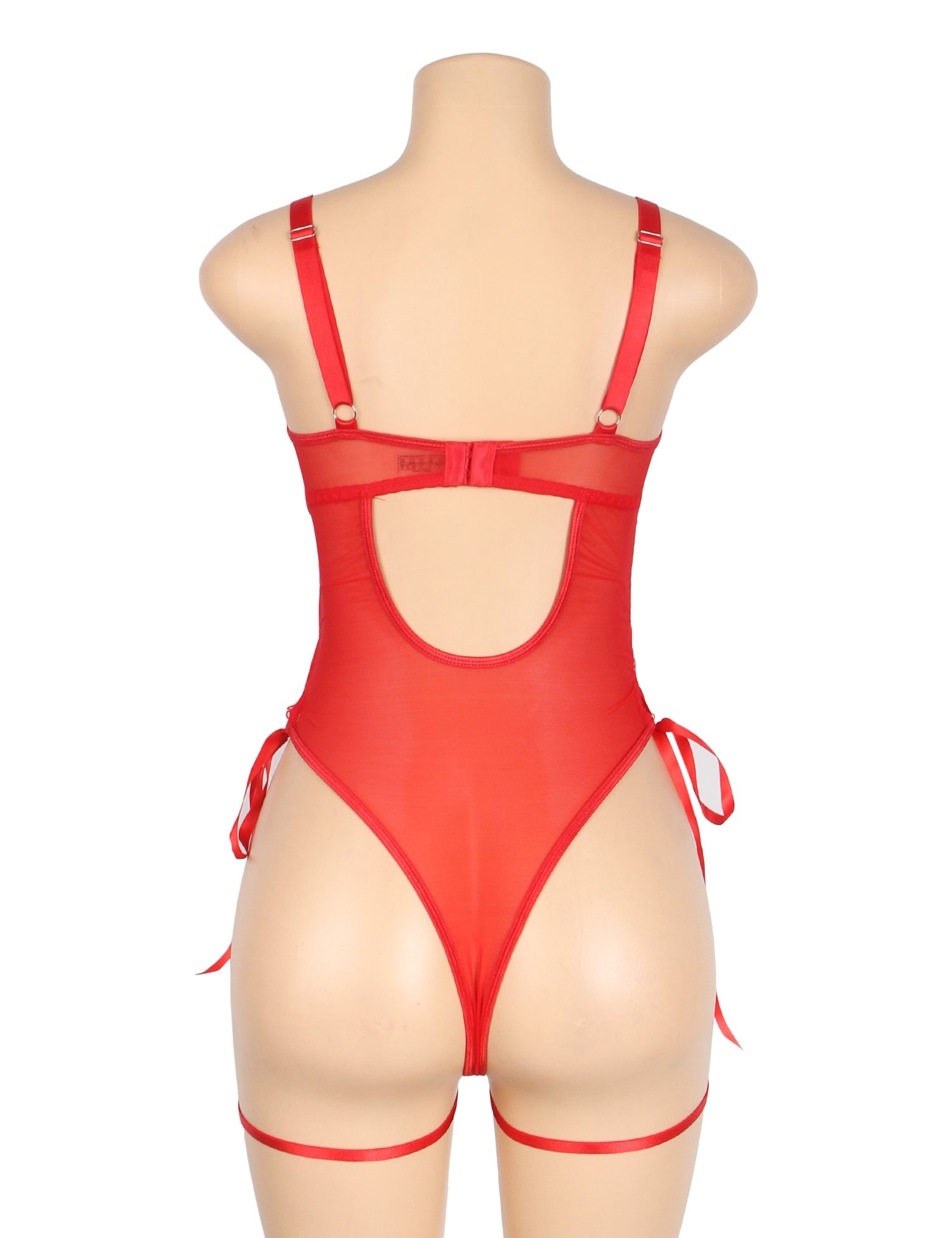 Body sexy en similicuir rouge et résille avec taille ajourée