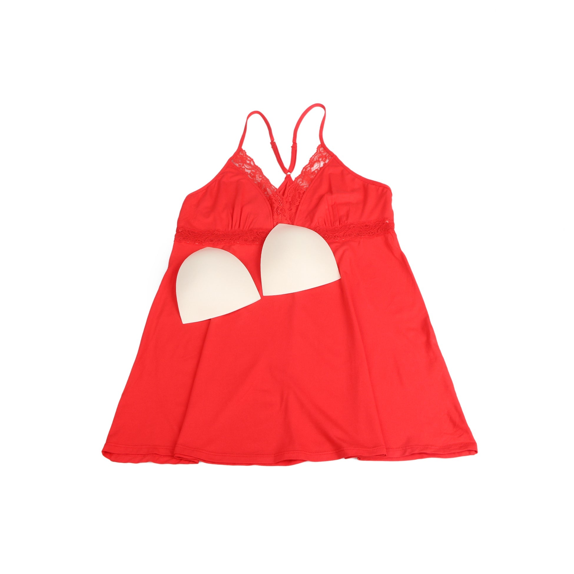 Rotes, sexy Modal-Spitzen-Nachthemd mit tiefem V-Ausschnitt und Trägern