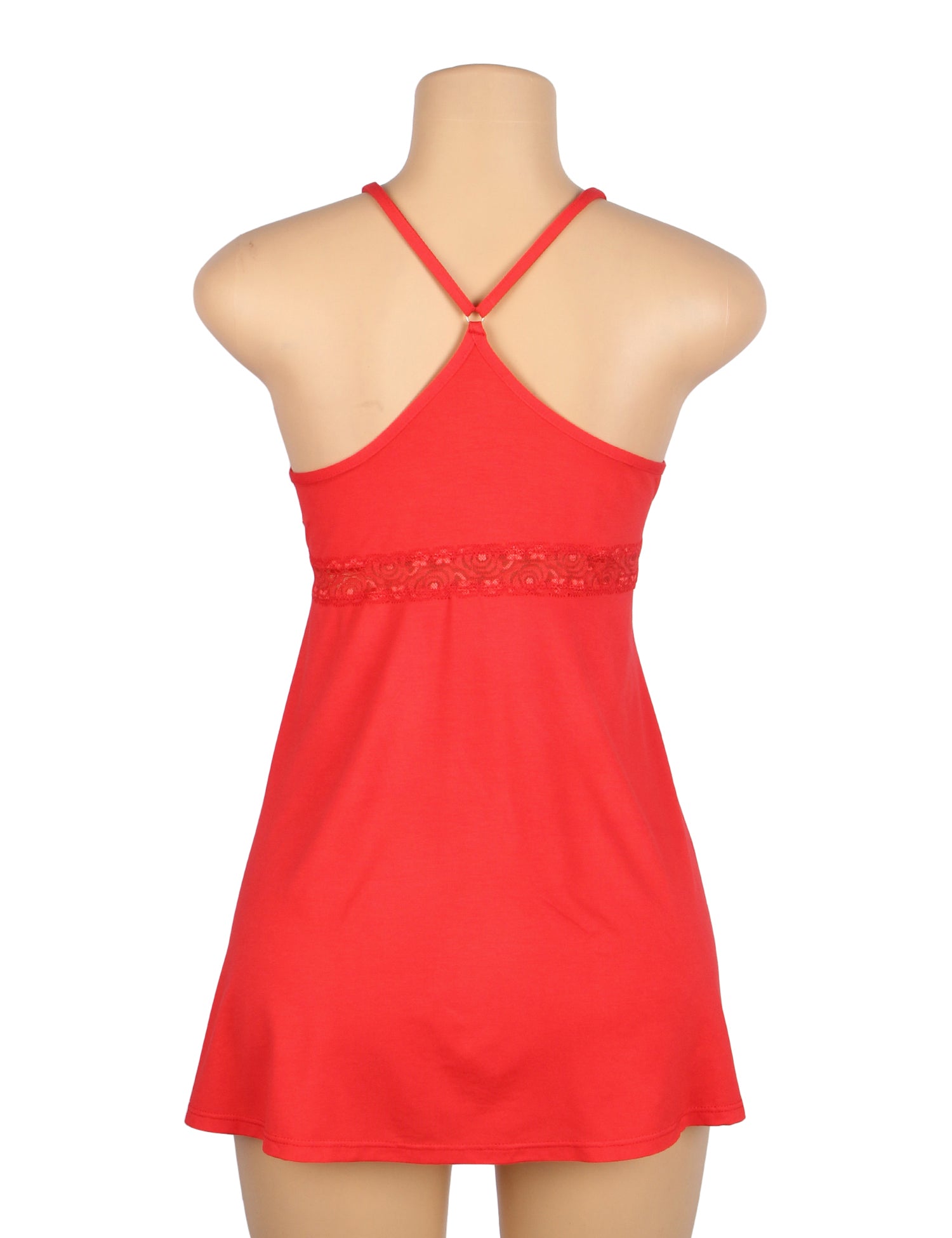 Rotes, sexy Modal-Spitzen-Nachthemd mit tiefem V-Ausschnitt und Trägern