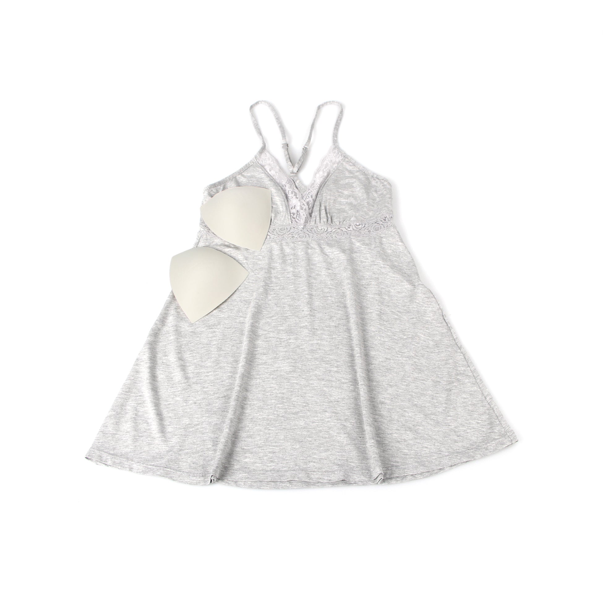 Graues, sexy Modal-Spitzen-Nachthemd mit tiefem V-Ausschnitt und Trägern