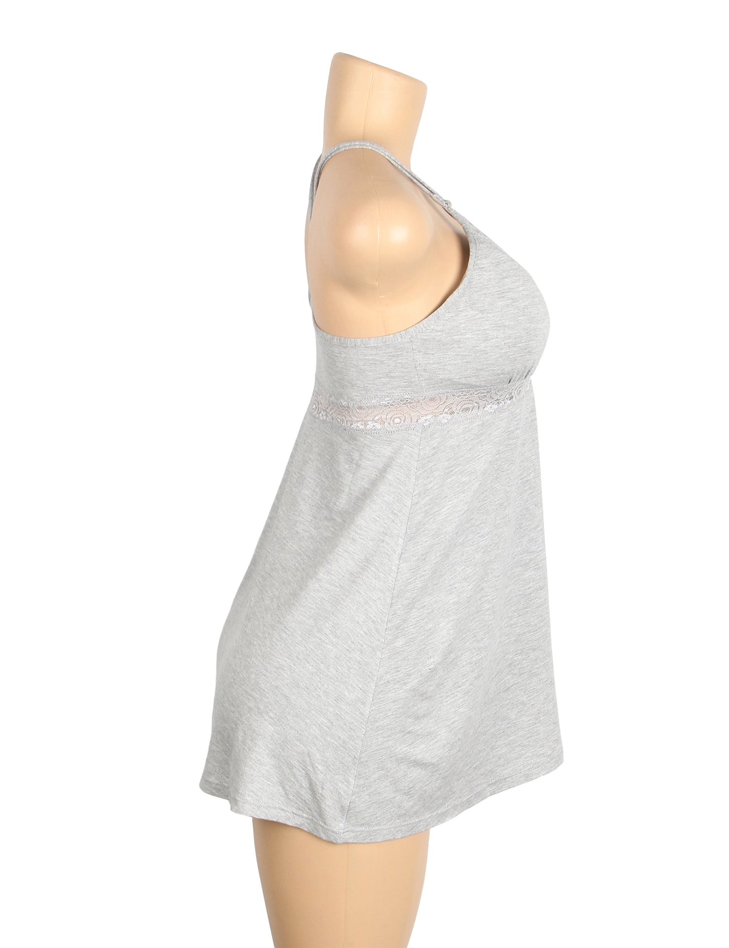 Graues, sexy Modal-Spitzen-Nachthemd mit tiefem V-Ausschnitt und Trägern