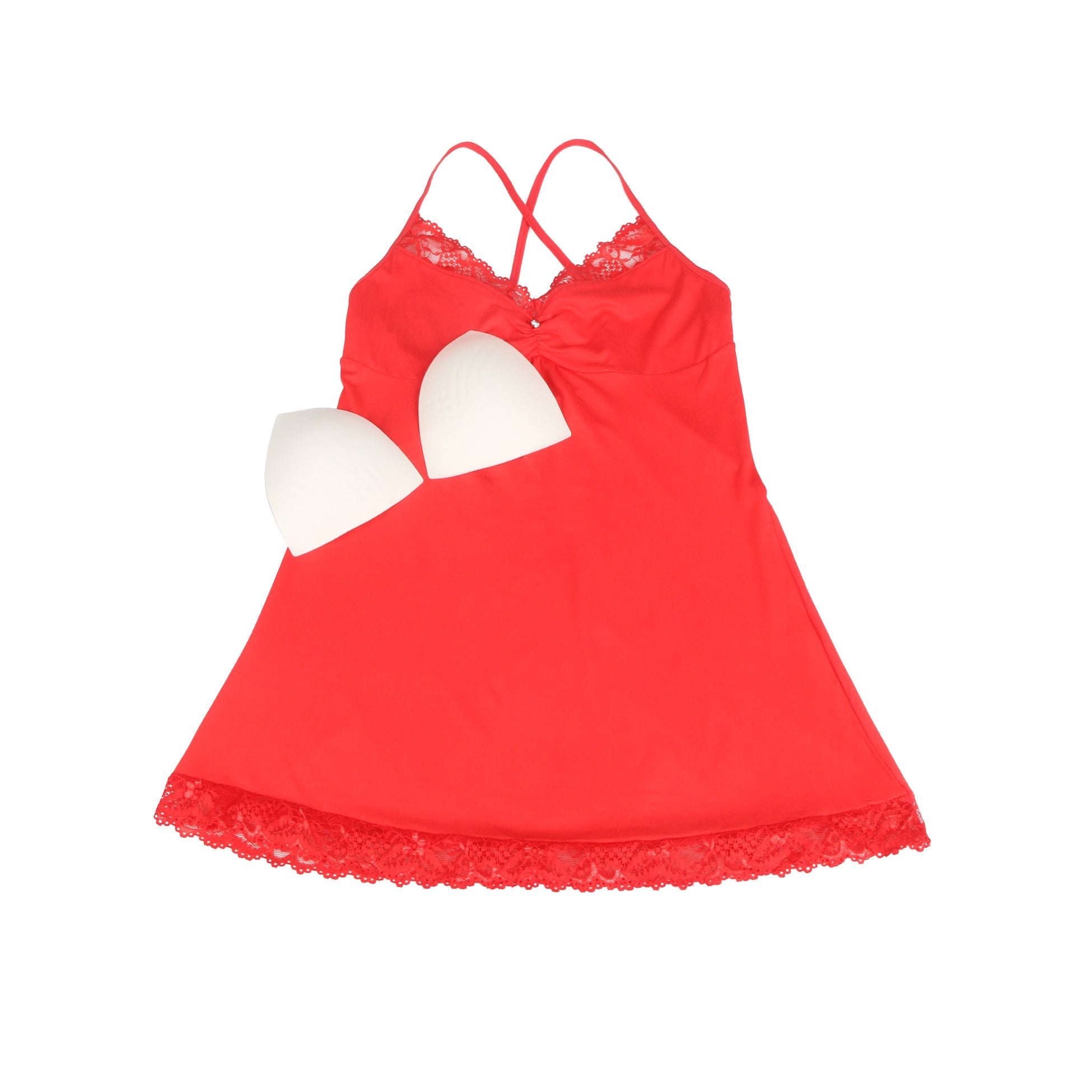 Rotes, sexy Nachthemd aus Modal-Spitze mit Strumpfhaltern