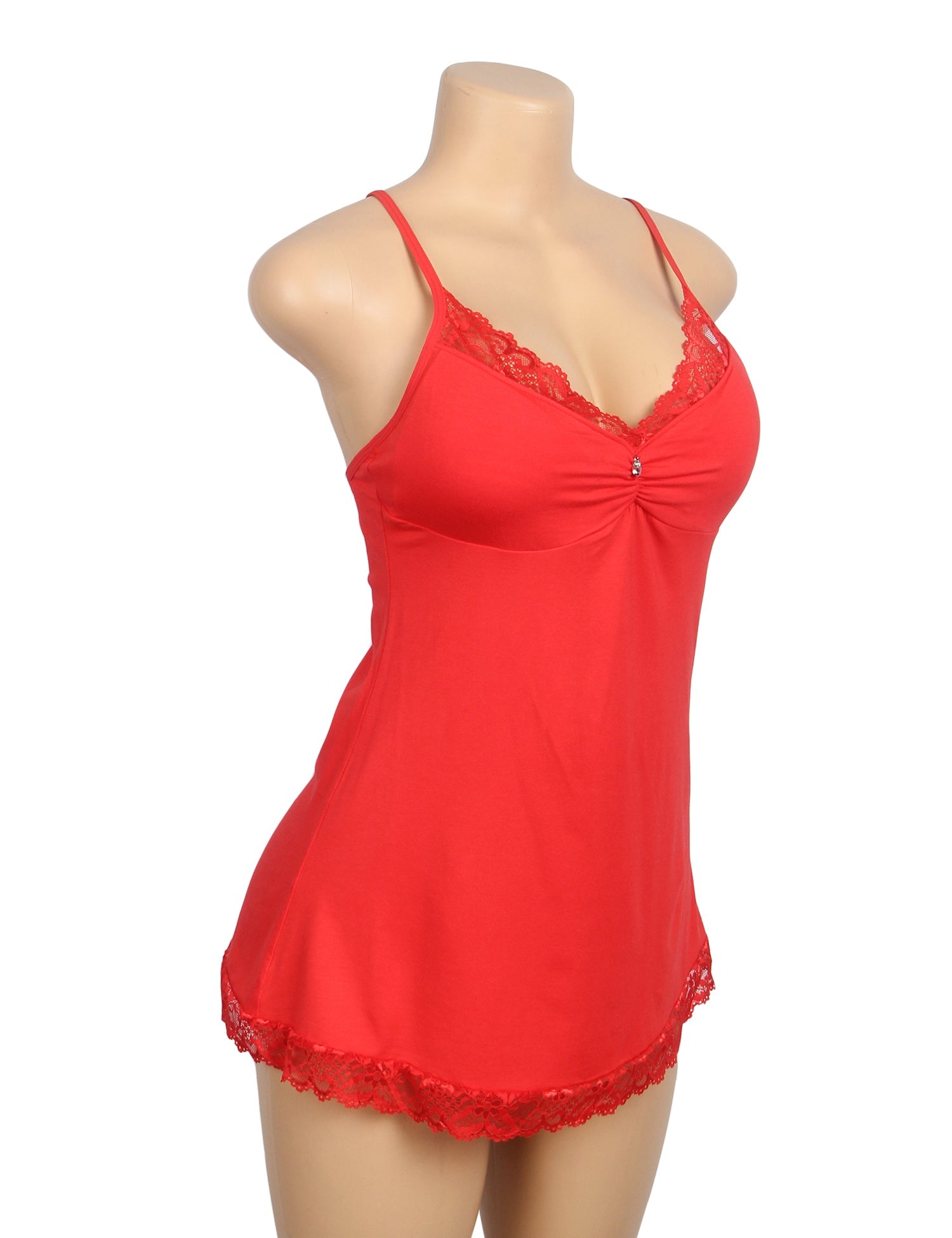 Rotes, sexy Nachthemd aus Modal-Spitze mit Strumpfhaltern