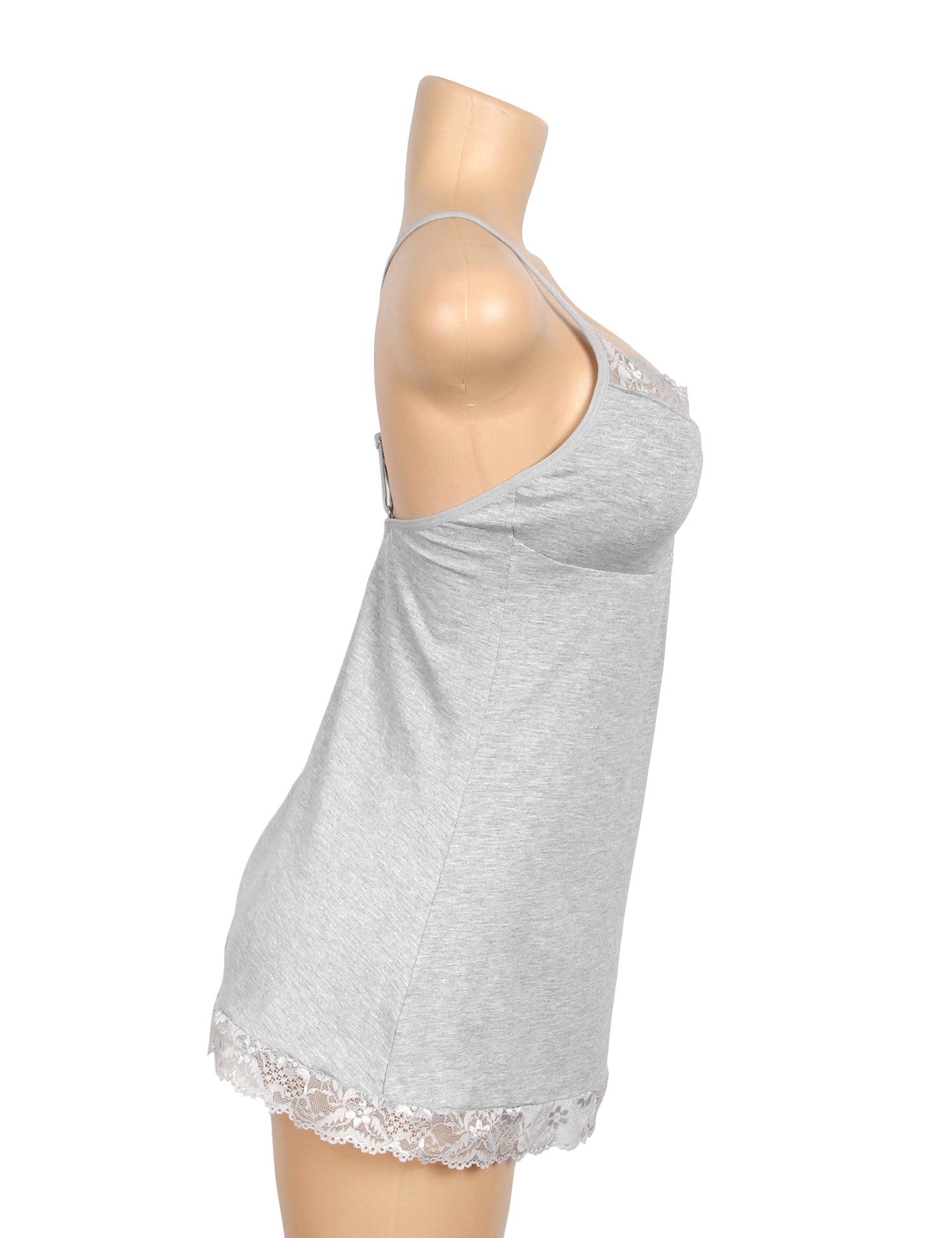 Graue, sexy Modal-Spitzen-Nachtwäsche mit Strumpfhaltern