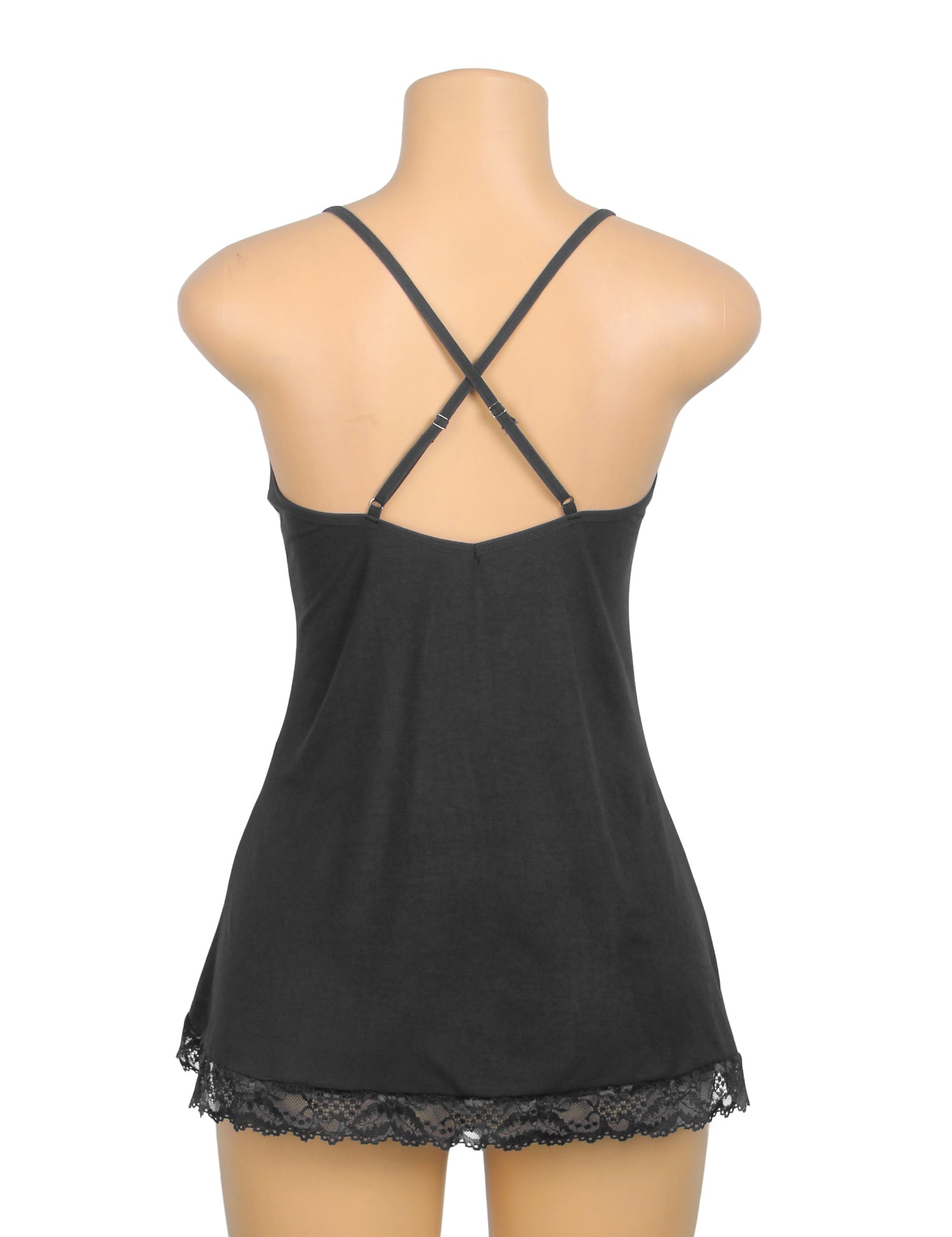 Schwarze, sexy Modal-Spitzen-Nachtwäsche mit Strumpfhaltern