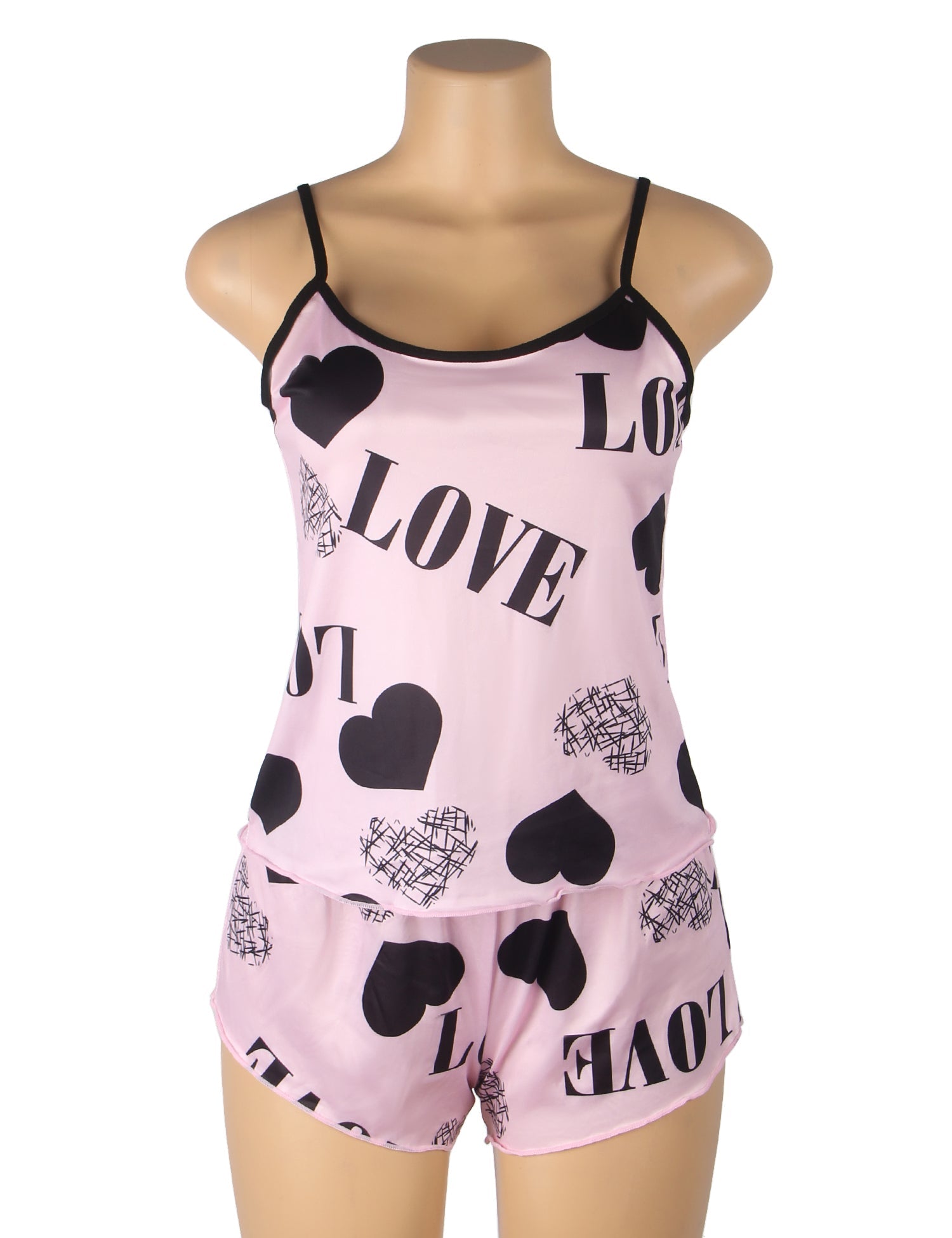 Pink Print Suspender Home Wear Pajama Set