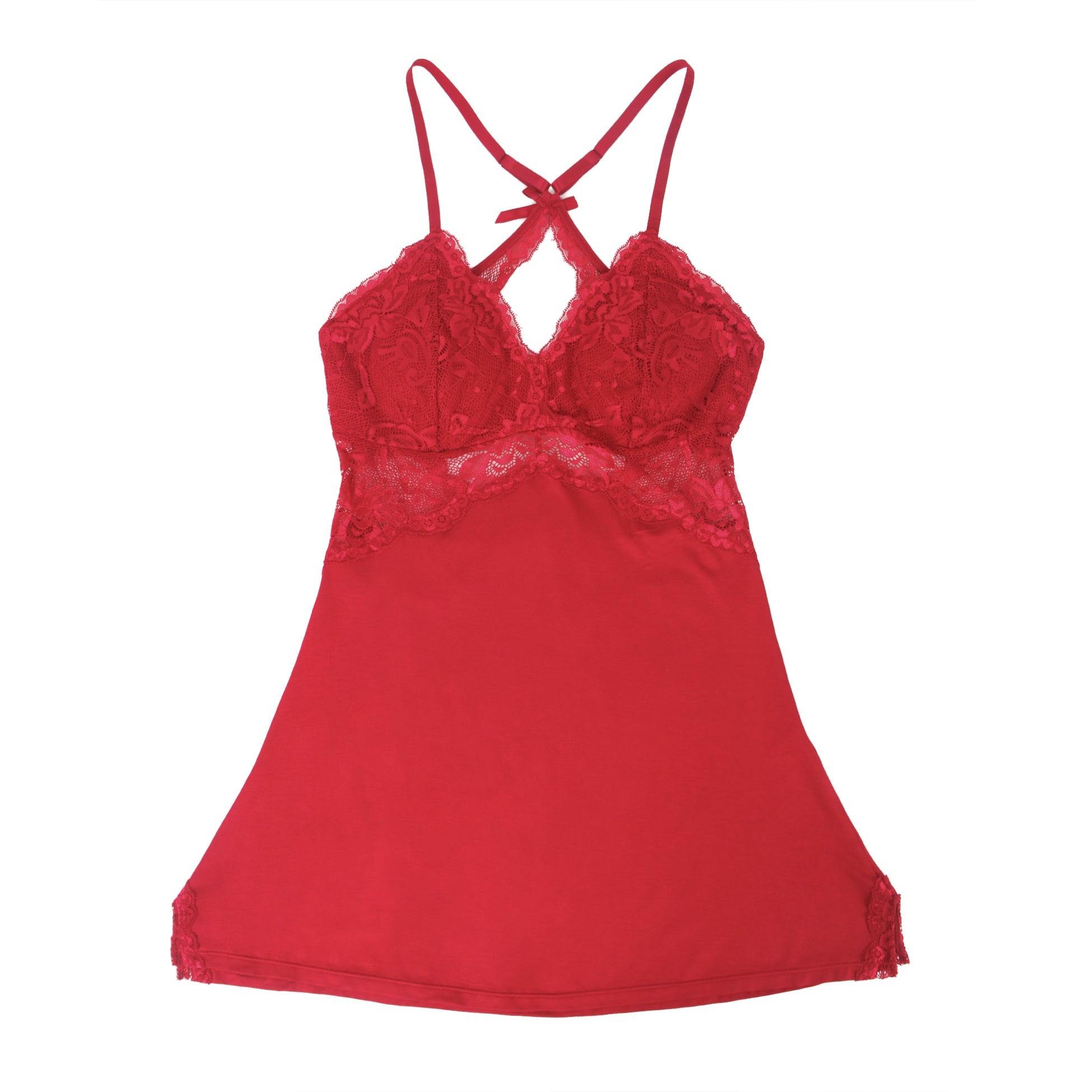 Burgunderfarbenes, sexy rückenfreies Nachthemd aus Modal-Spitze