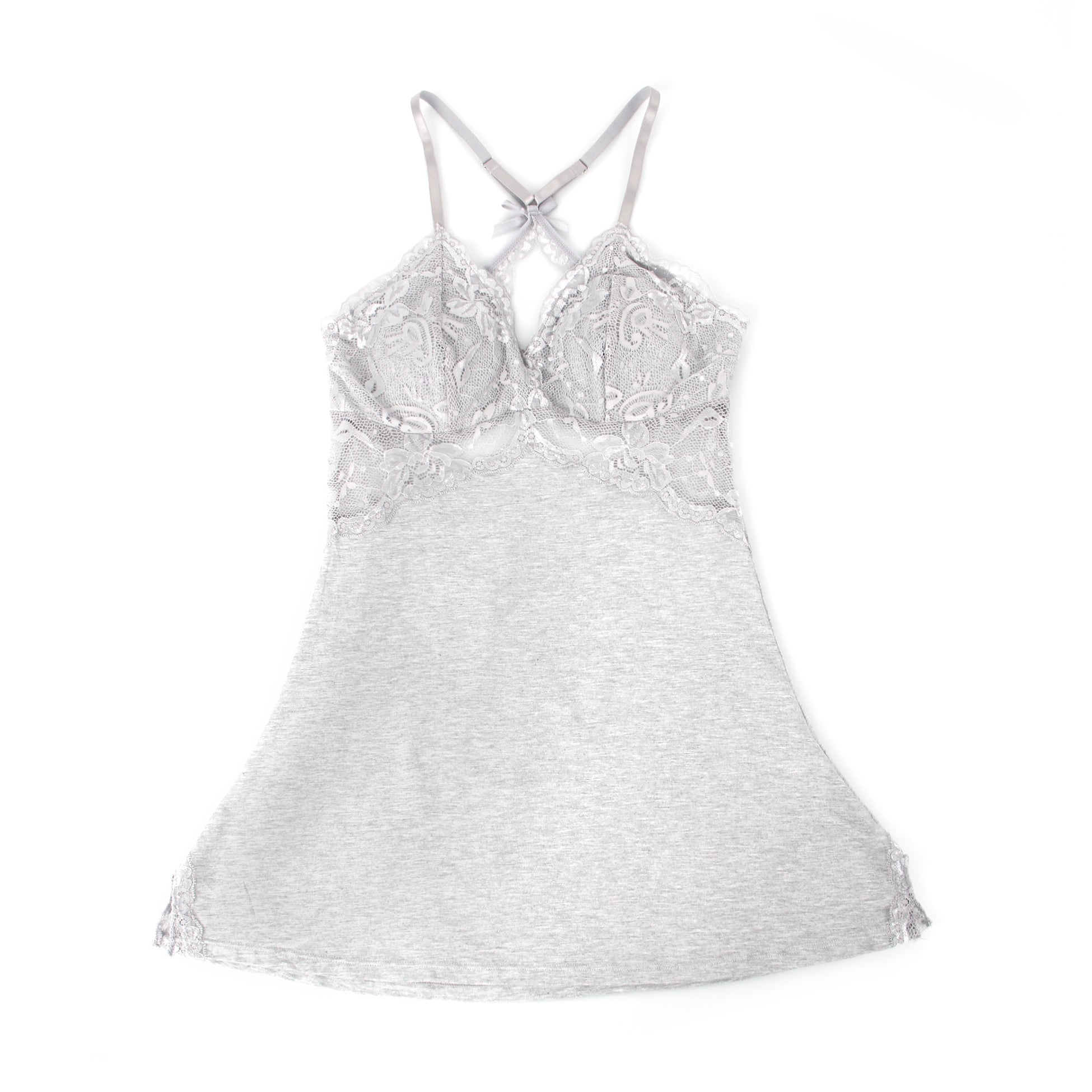 Gray Sexy Modal Lace Backless Nightdress