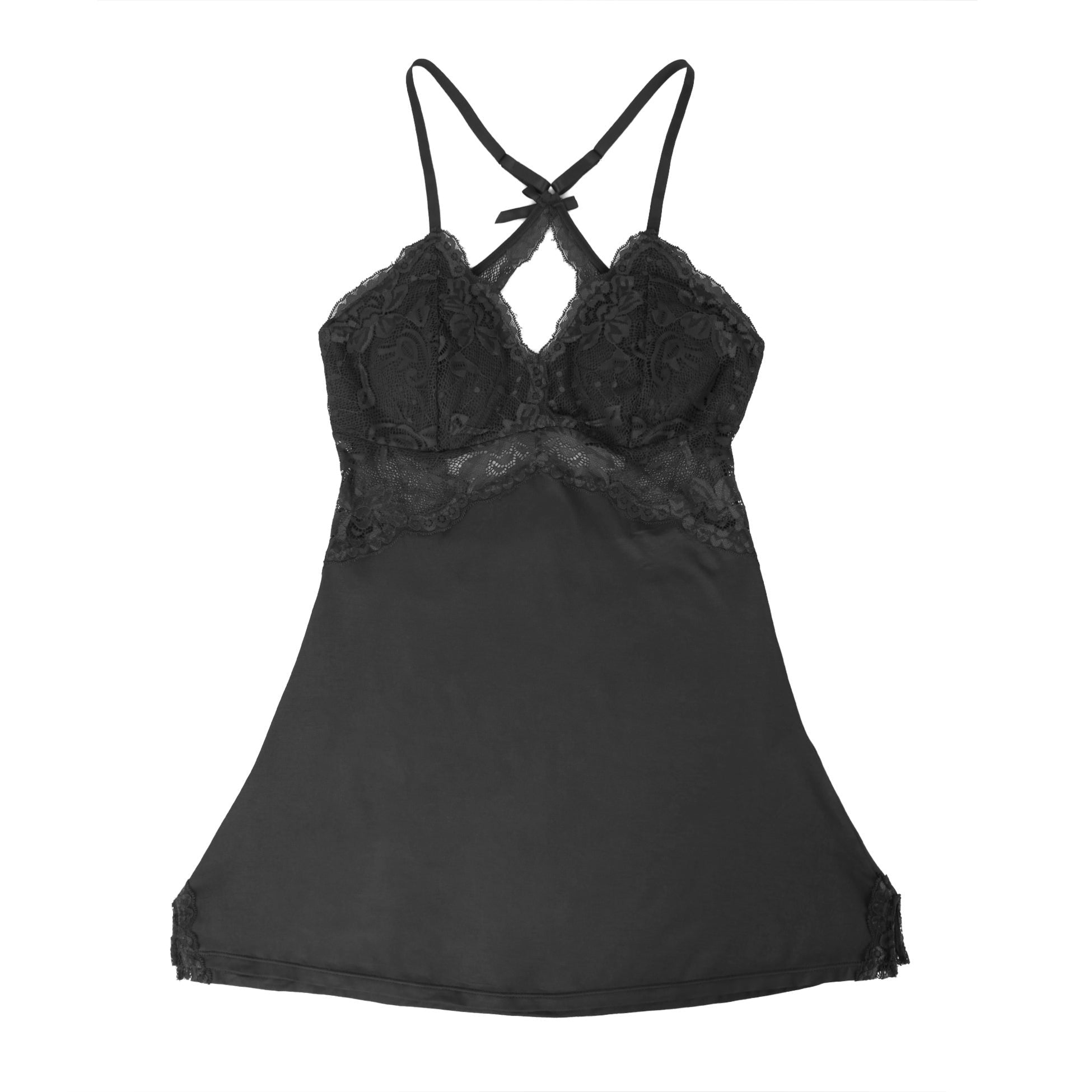 Black Sexy Modal Lace Backless Nightdress