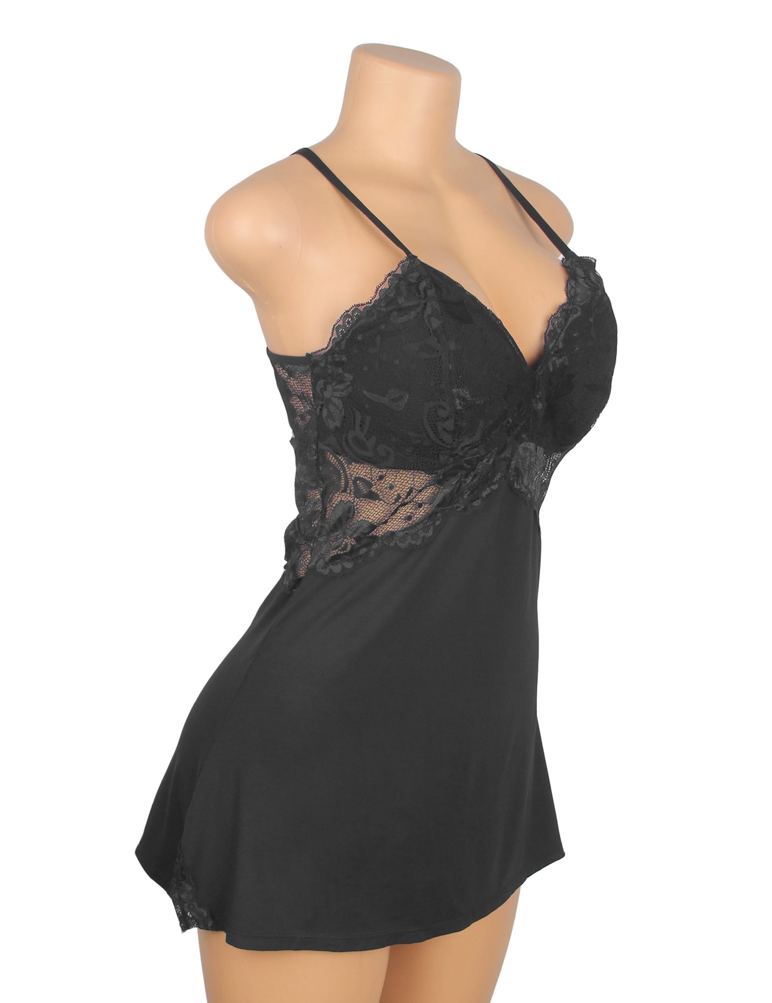 Black Sexy Modal Lace Backless Nightdress