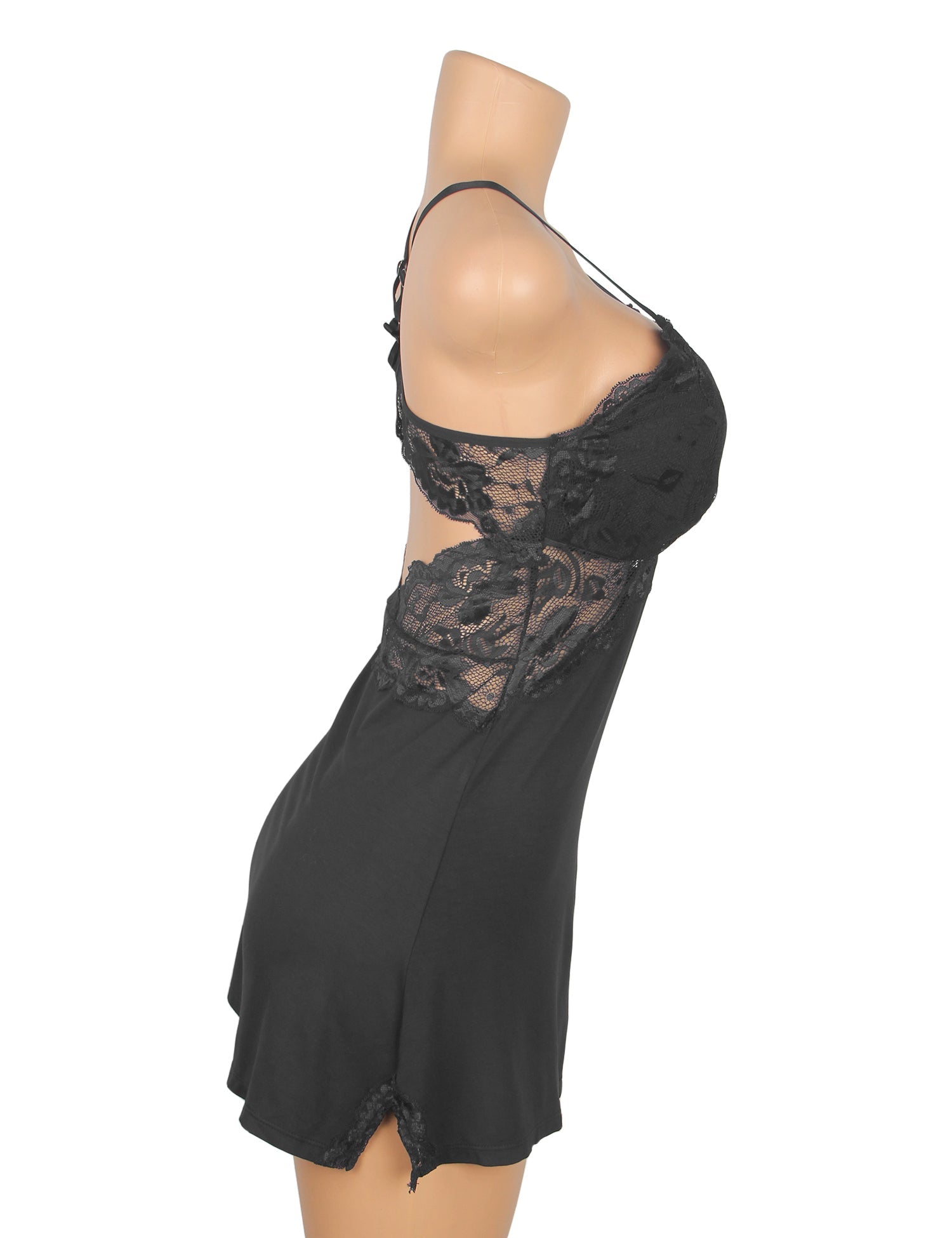 Black Sexy Modal Lace Backless Nightdress