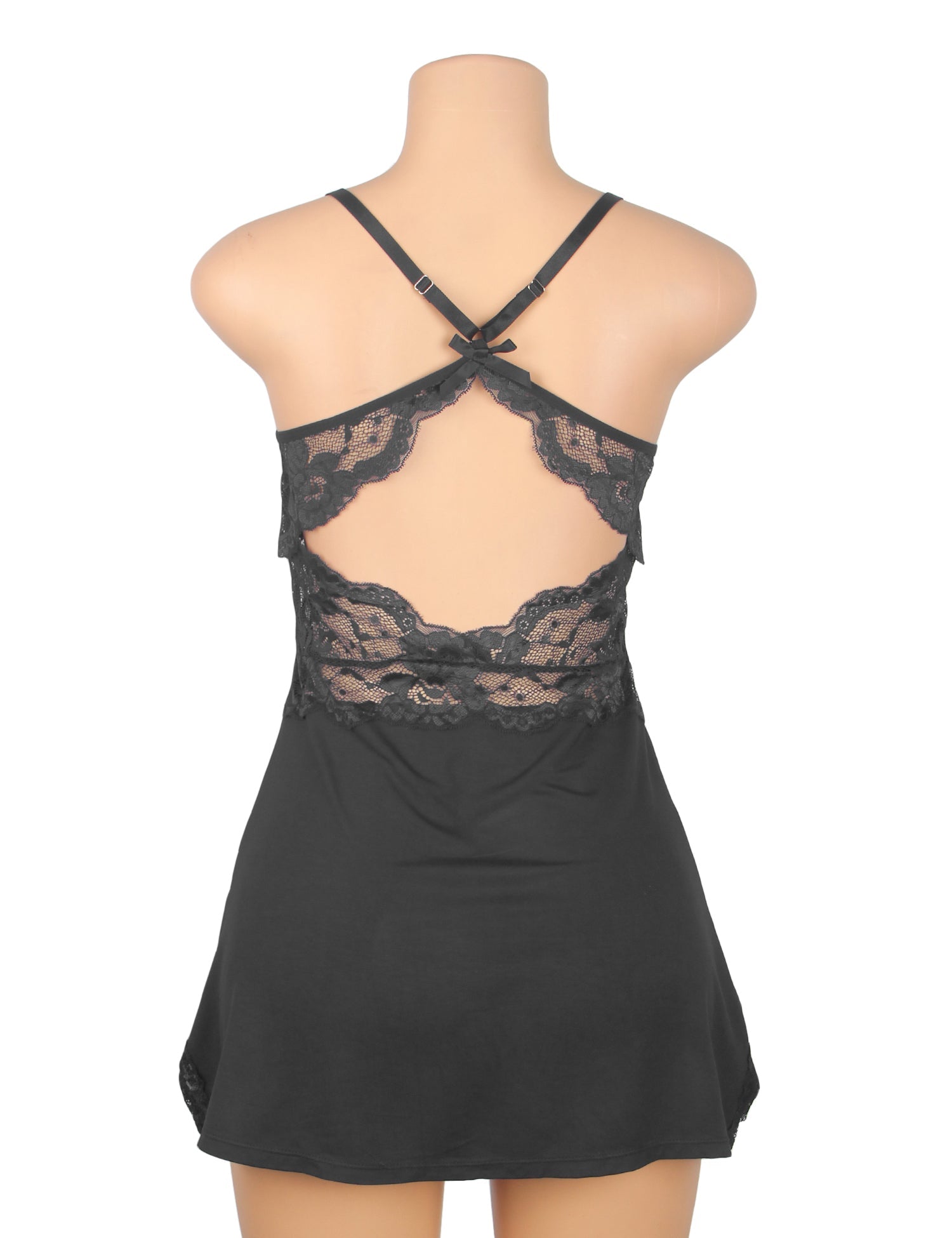 Black Sexy Modal Lace Backless Nightdress