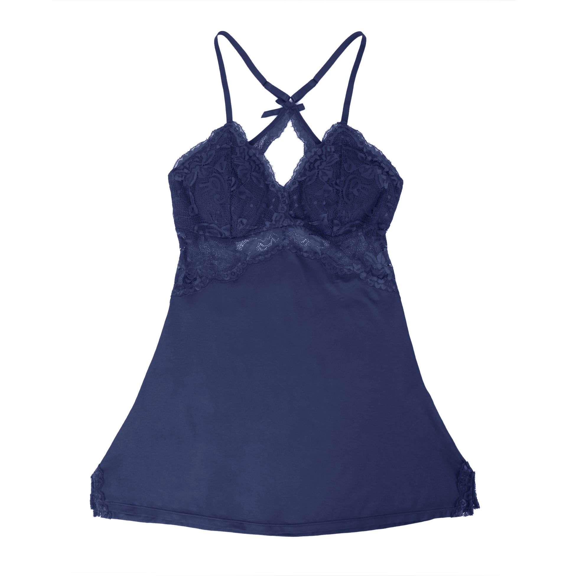 Blue Sexy Modal Lace Backless Nightdress