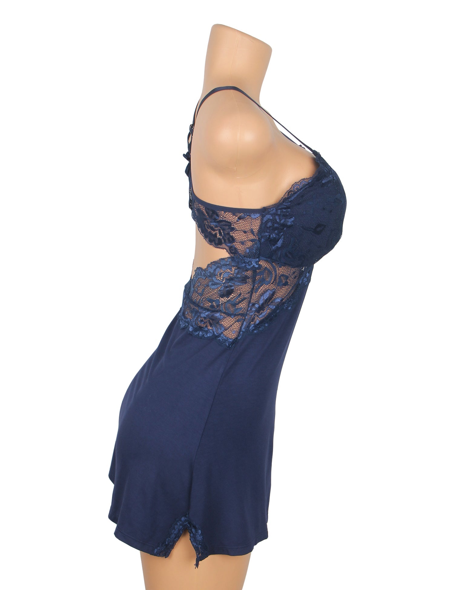 Blue Sexy Modal Lace Backless Nightdress
