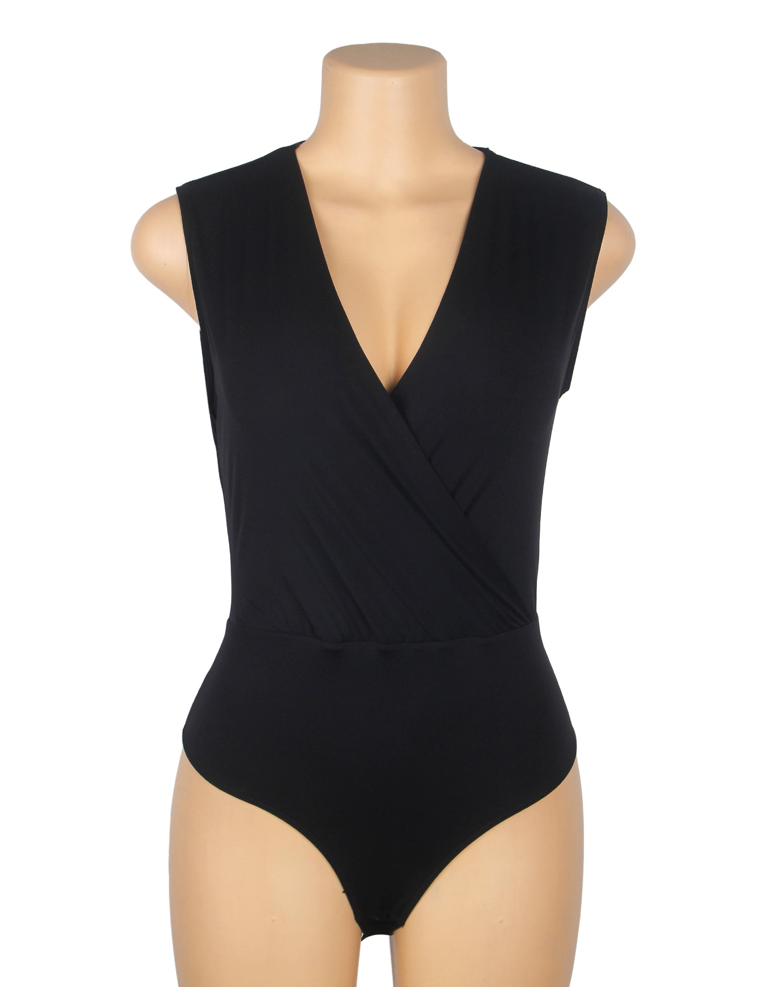 Black Sexy Swim Cloth Deep V Neck Sleeveless Open Crotch Bodysuit