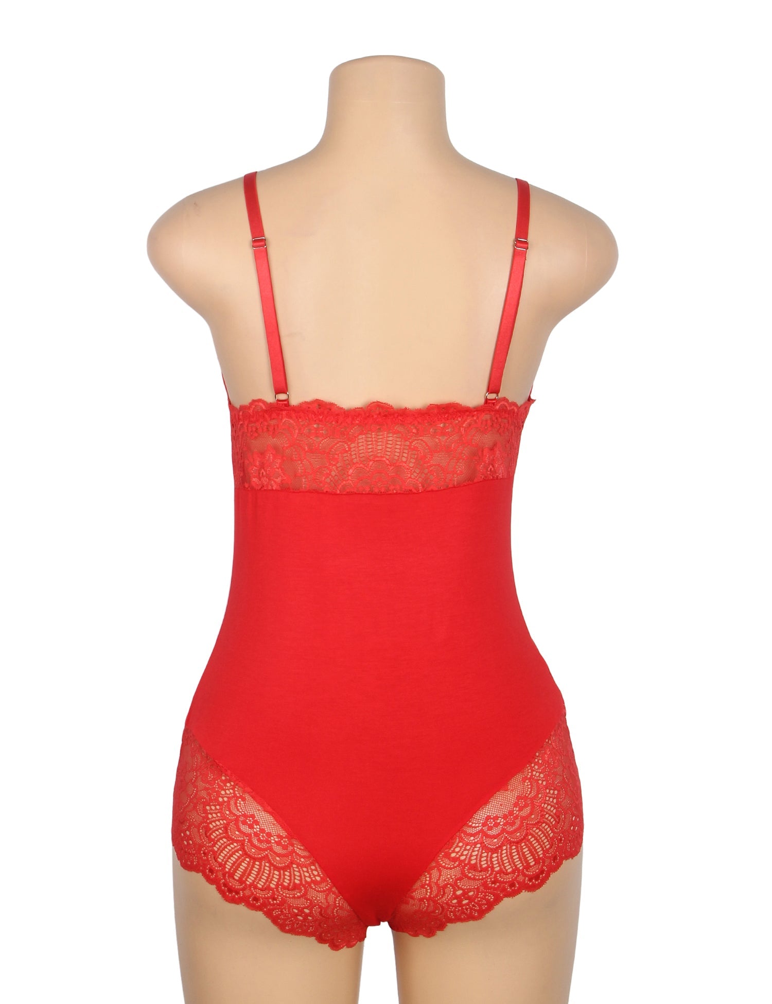 Red Sexy Modal Lace Crotchless Bodysuit