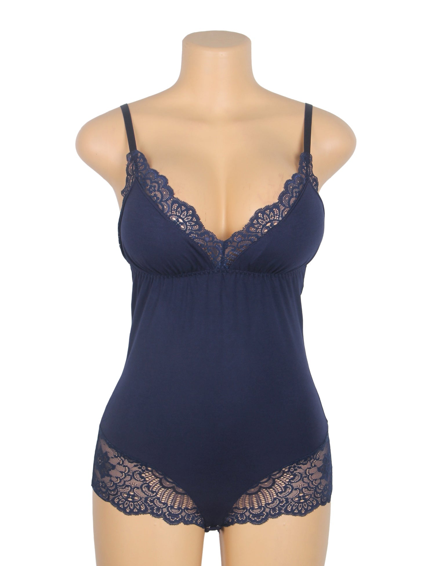 Blue Sexy Modal Lace Crotchless Bodysuit