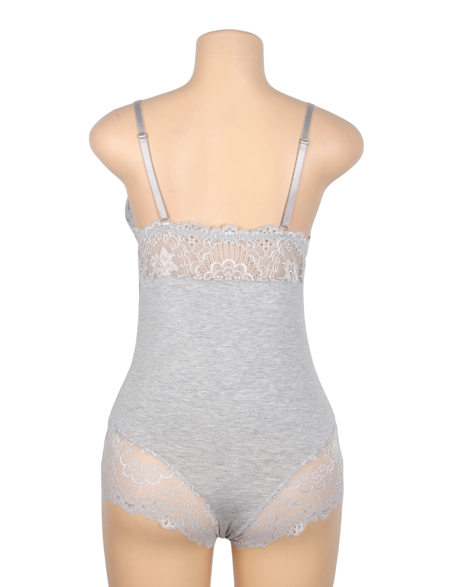 Gray Sexy Modal Lace Crotchless Bodysuit