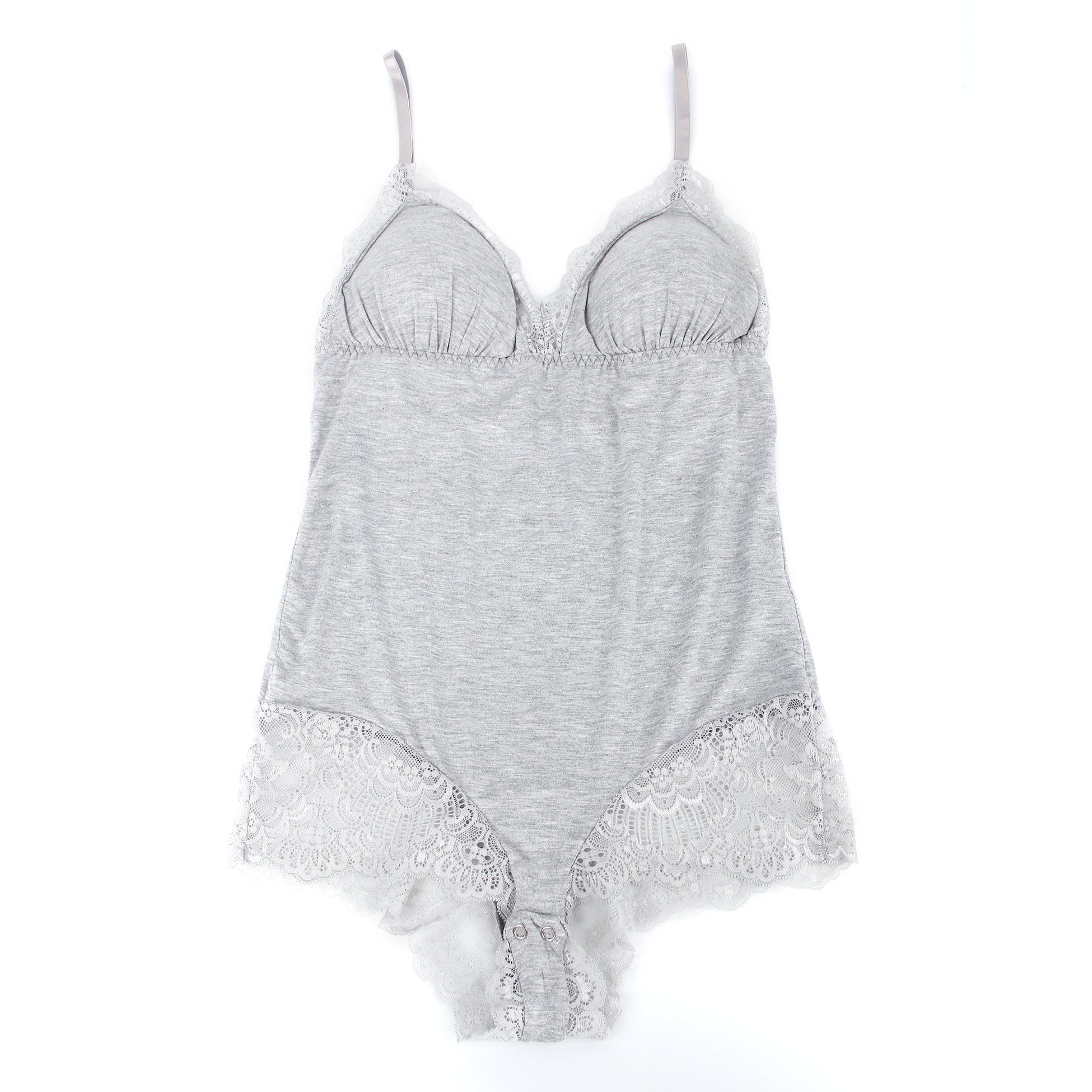 Gray Sexy Modal Lace Crotchless Bodysuit