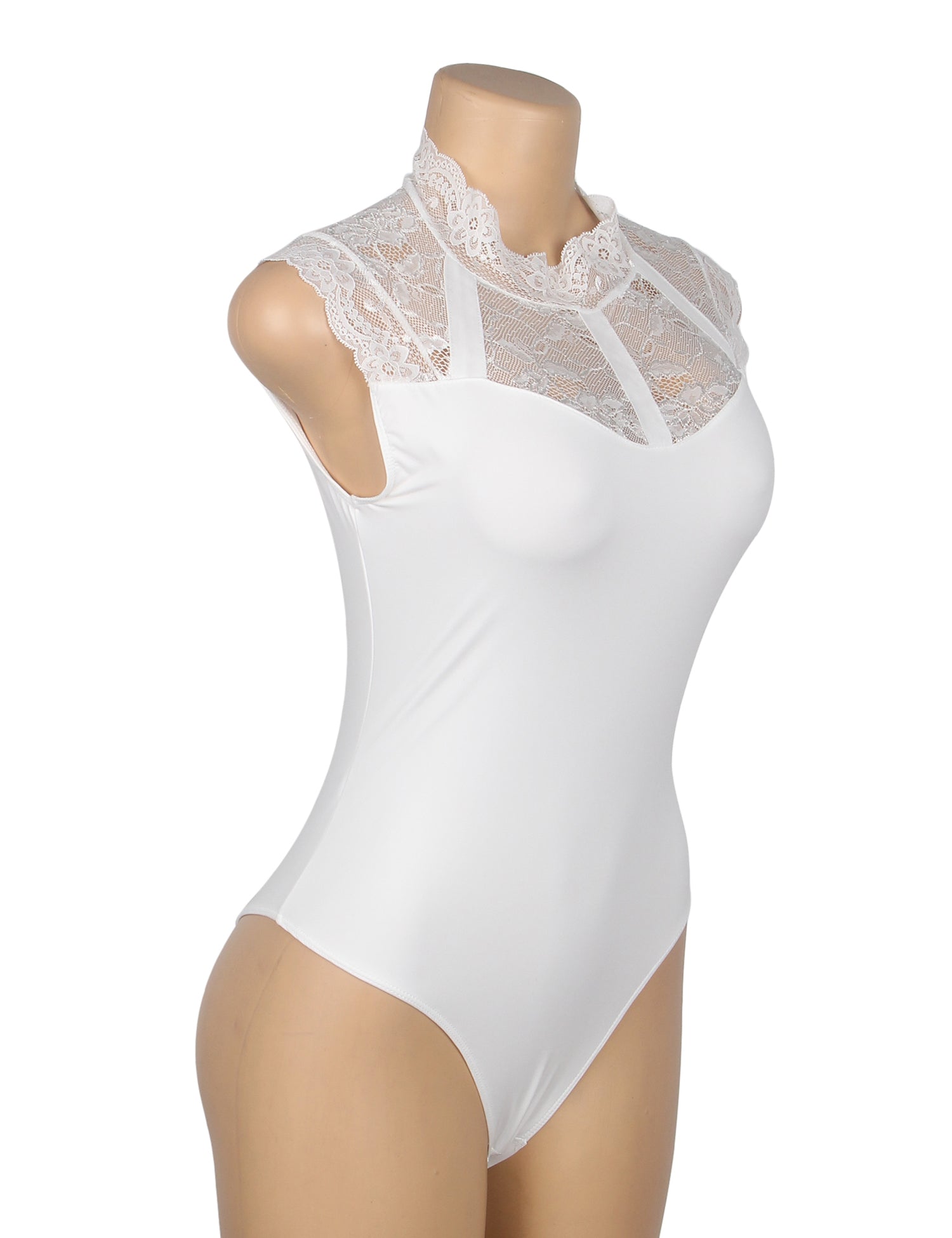 Weißer, sexy Badeanzug aus Spitze, ärmellos, offener Schritt