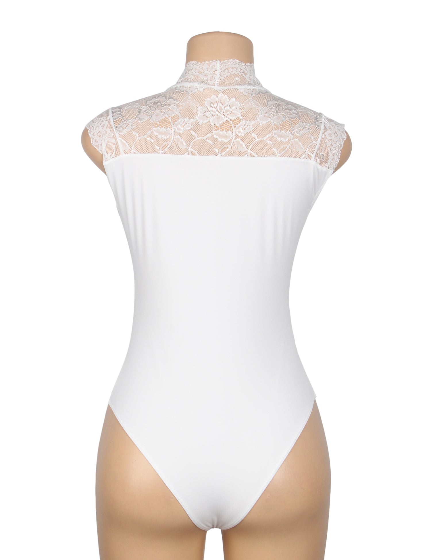 Weißer, sexy Badeanzug aus Spitze, ärmellos, offener Schritt