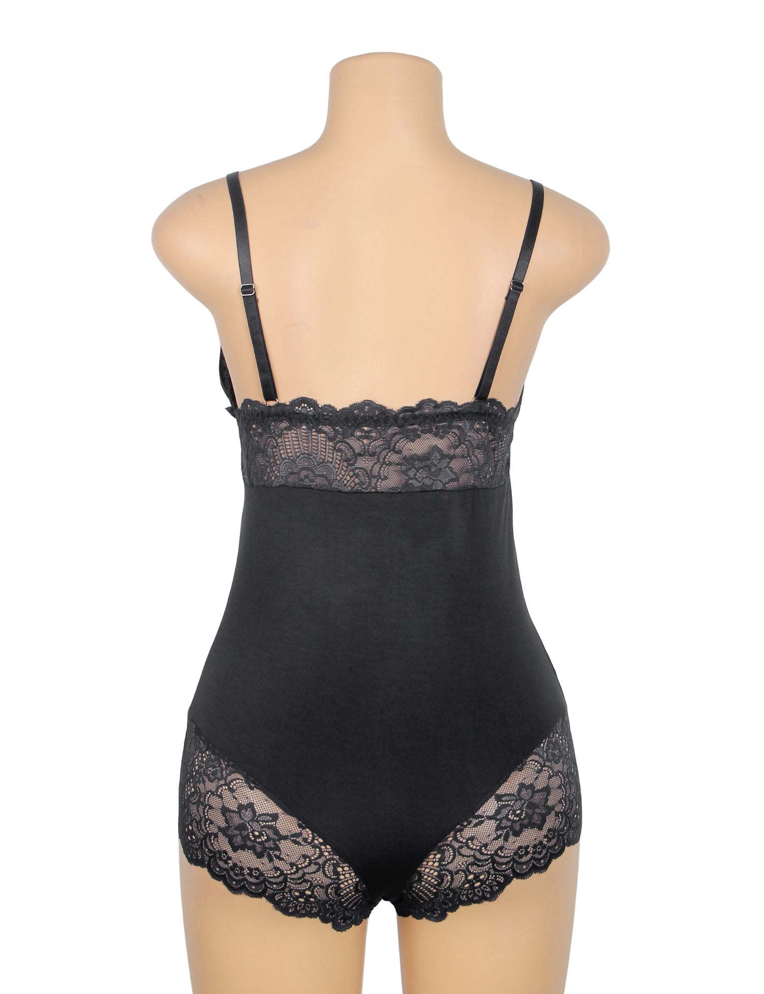 Black Sexy Modal Lace Crotchless Bodysuit