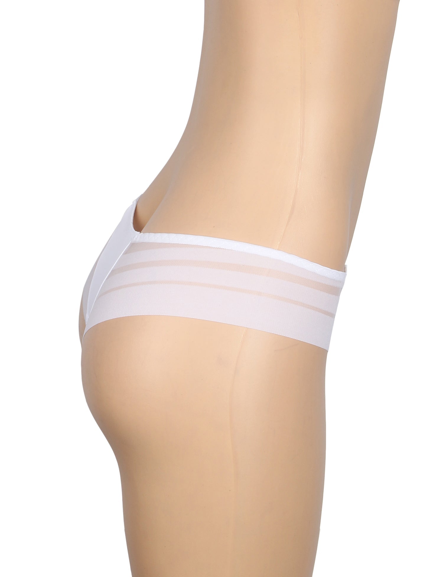 Weißer, sexy gestreifter Damen-Badeslip aus Mesh-Patchworkstoff