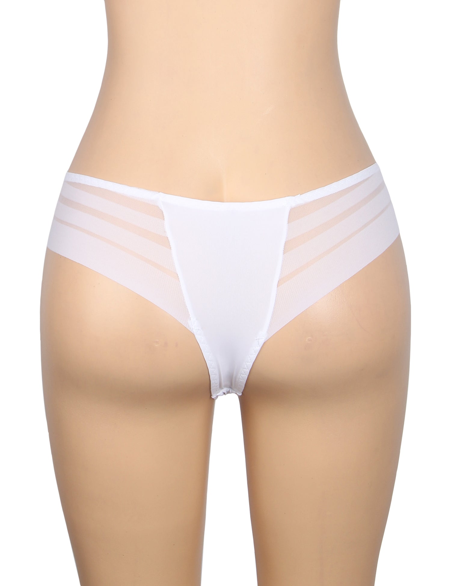 Weißer, sexy gestreifter Damen-Badeslip aus Mesh-Patchworkstoff