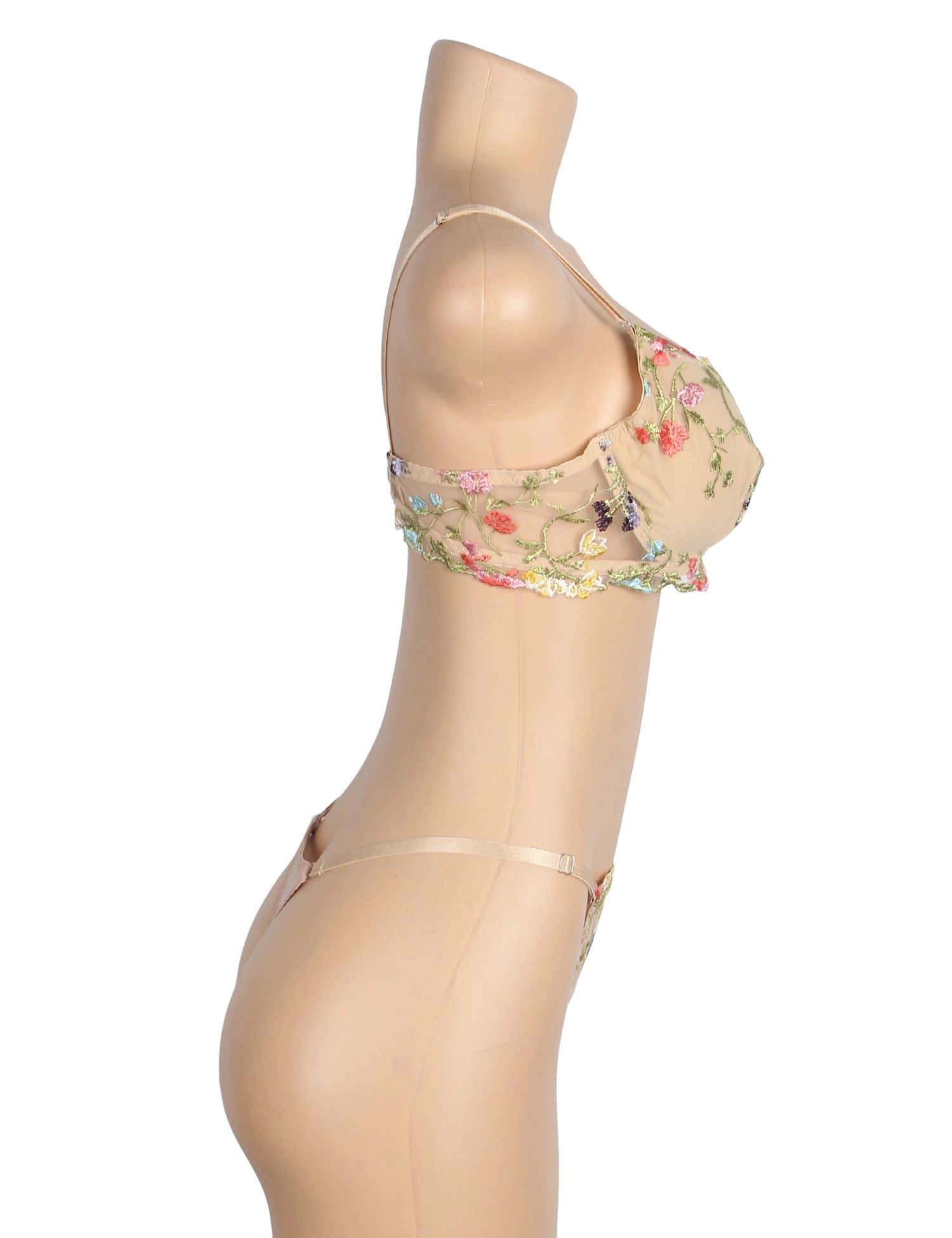 Ensemble soutien-gorge et brassière jaune sexy en maille brodée de fleurs